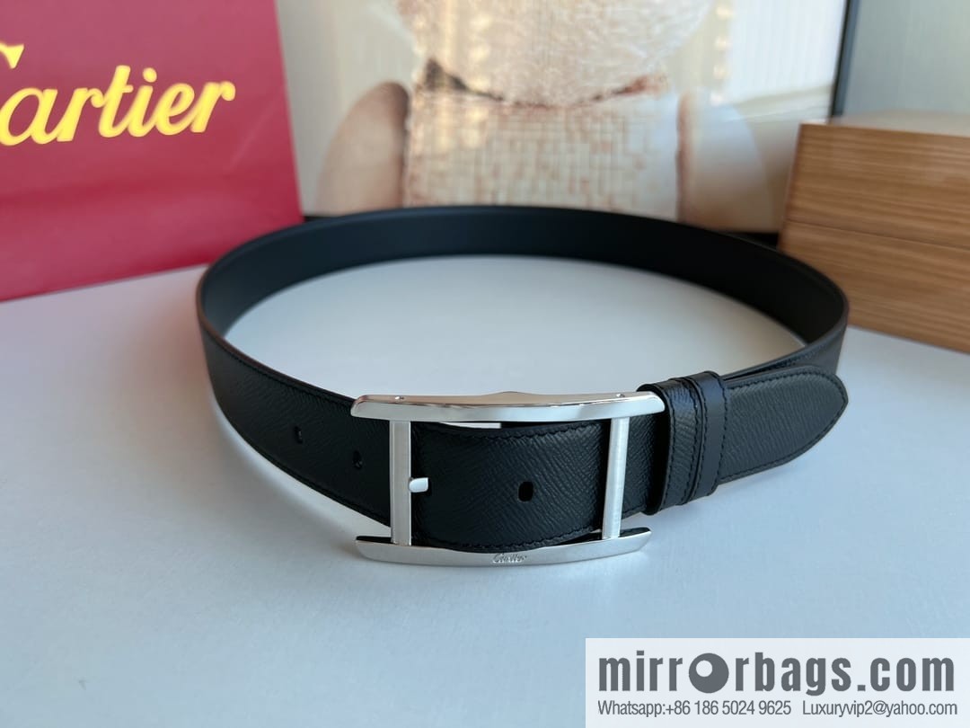 Cartier, double-sided men's belt in textured grey cowhide