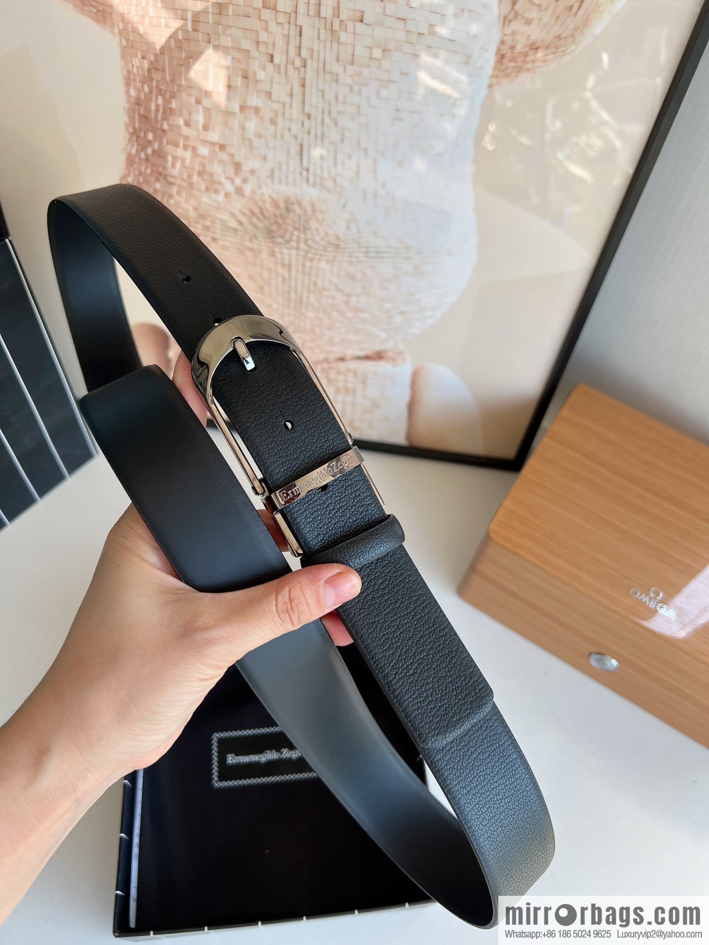 Zegna, black imported cowhide material belt men 3.5cm