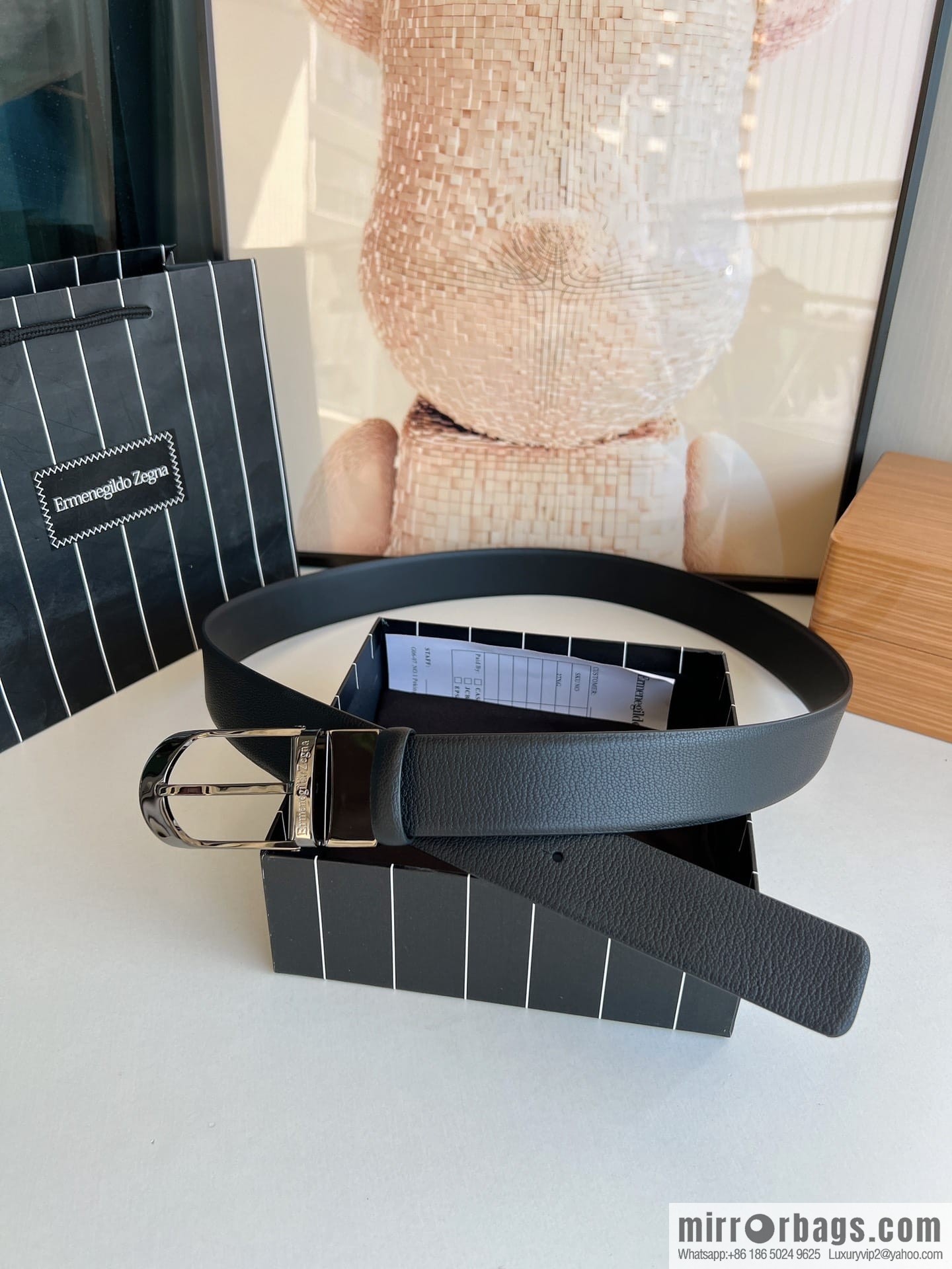 Zegna, black imported cowhide material belt men 3.5cm