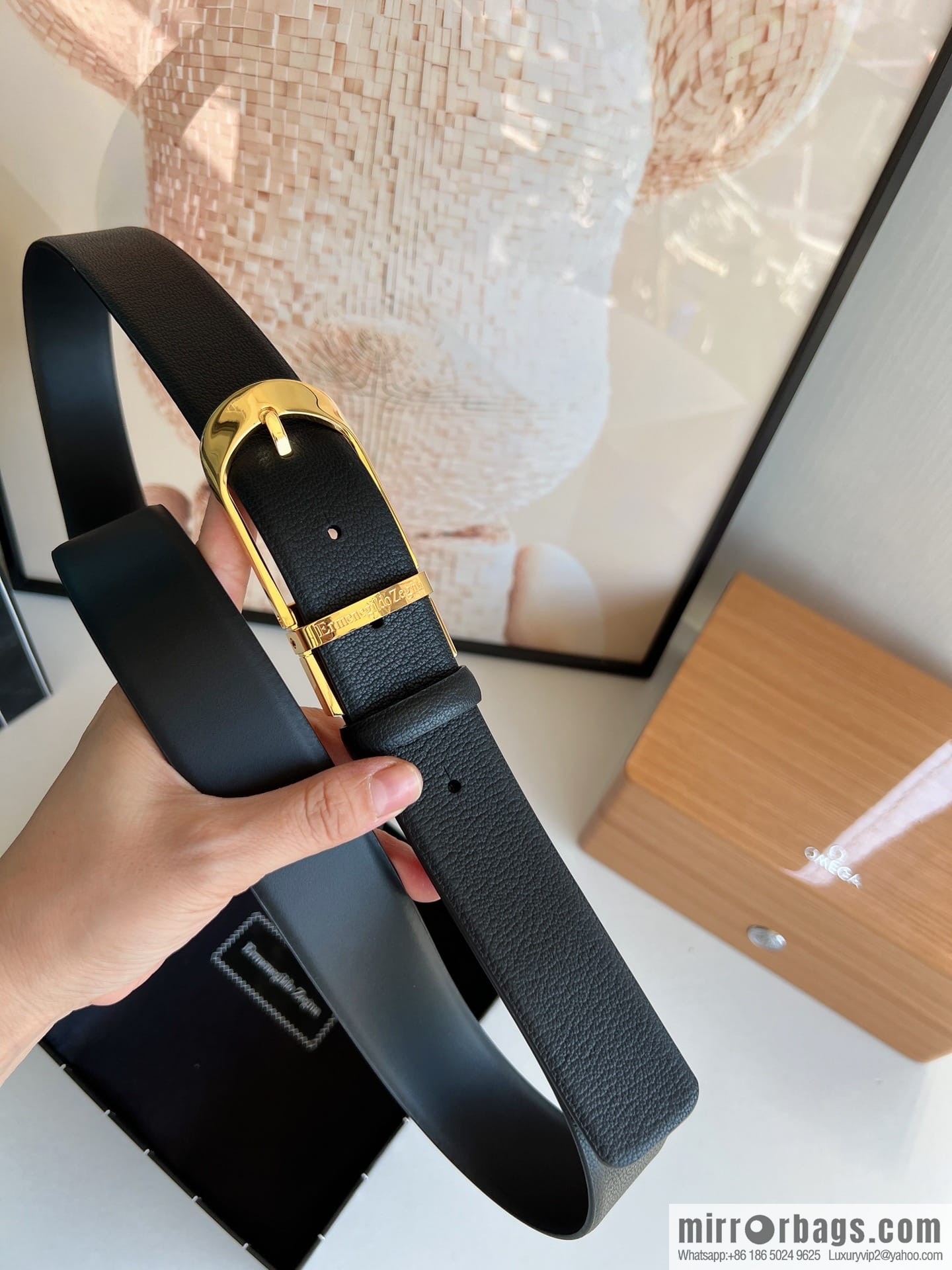 Zegna, black imported cowhide material belt men 3.5cm