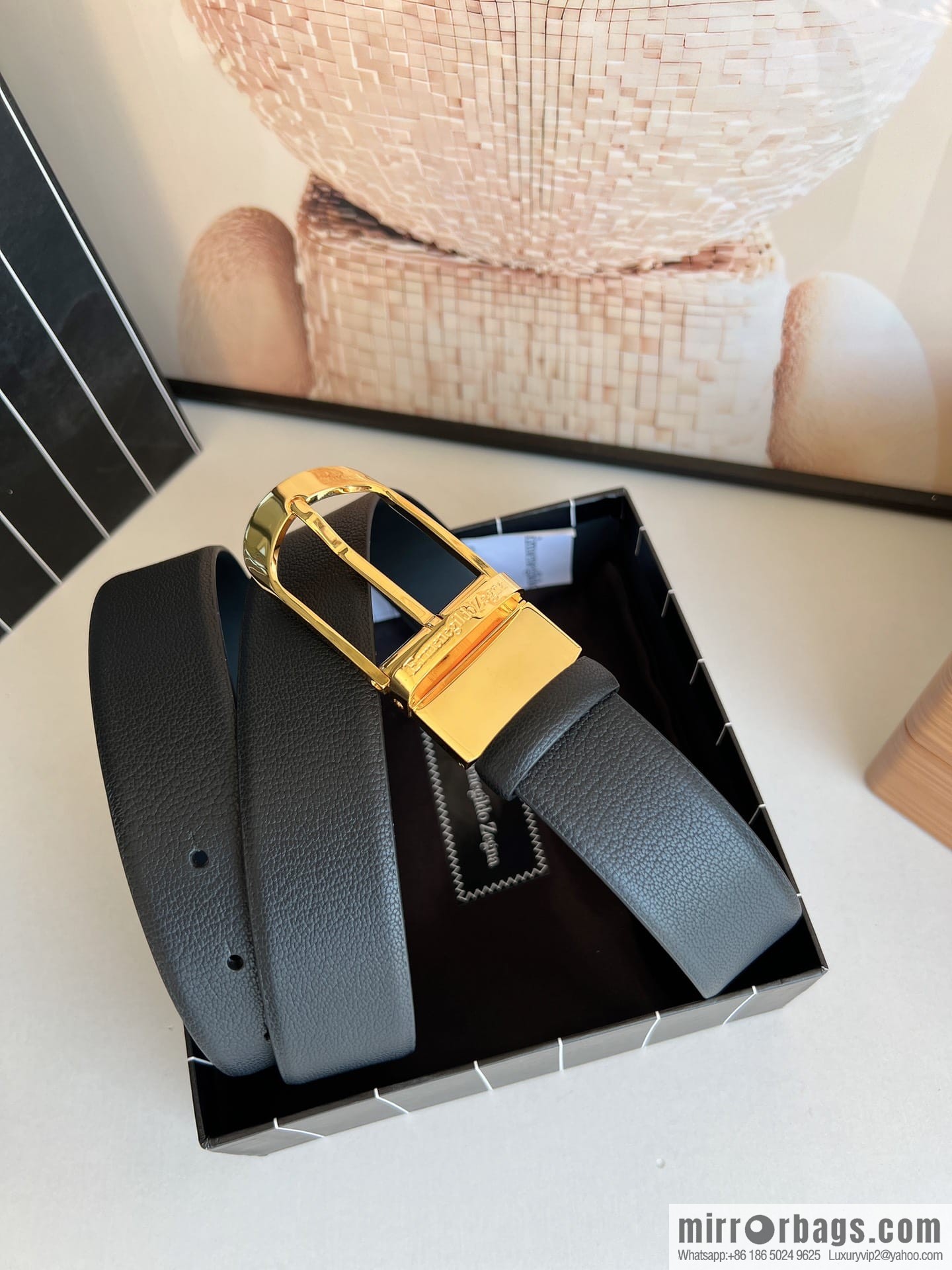 Zegna, black imported cowhide material belt men 3.5cm