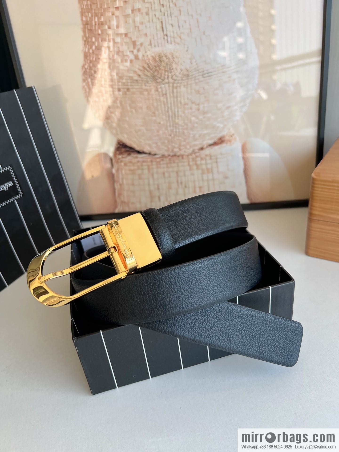 Zegna, black imported cowhide material belt men 3.5cm