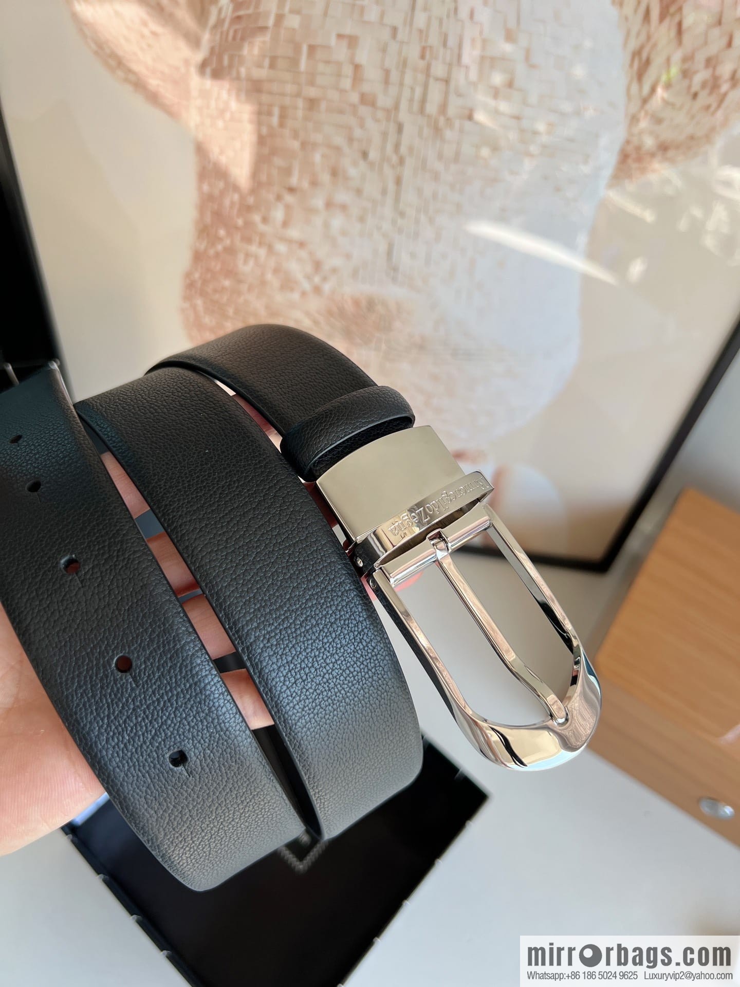 Zegna, black imported cowhide material belt men 3.5cm