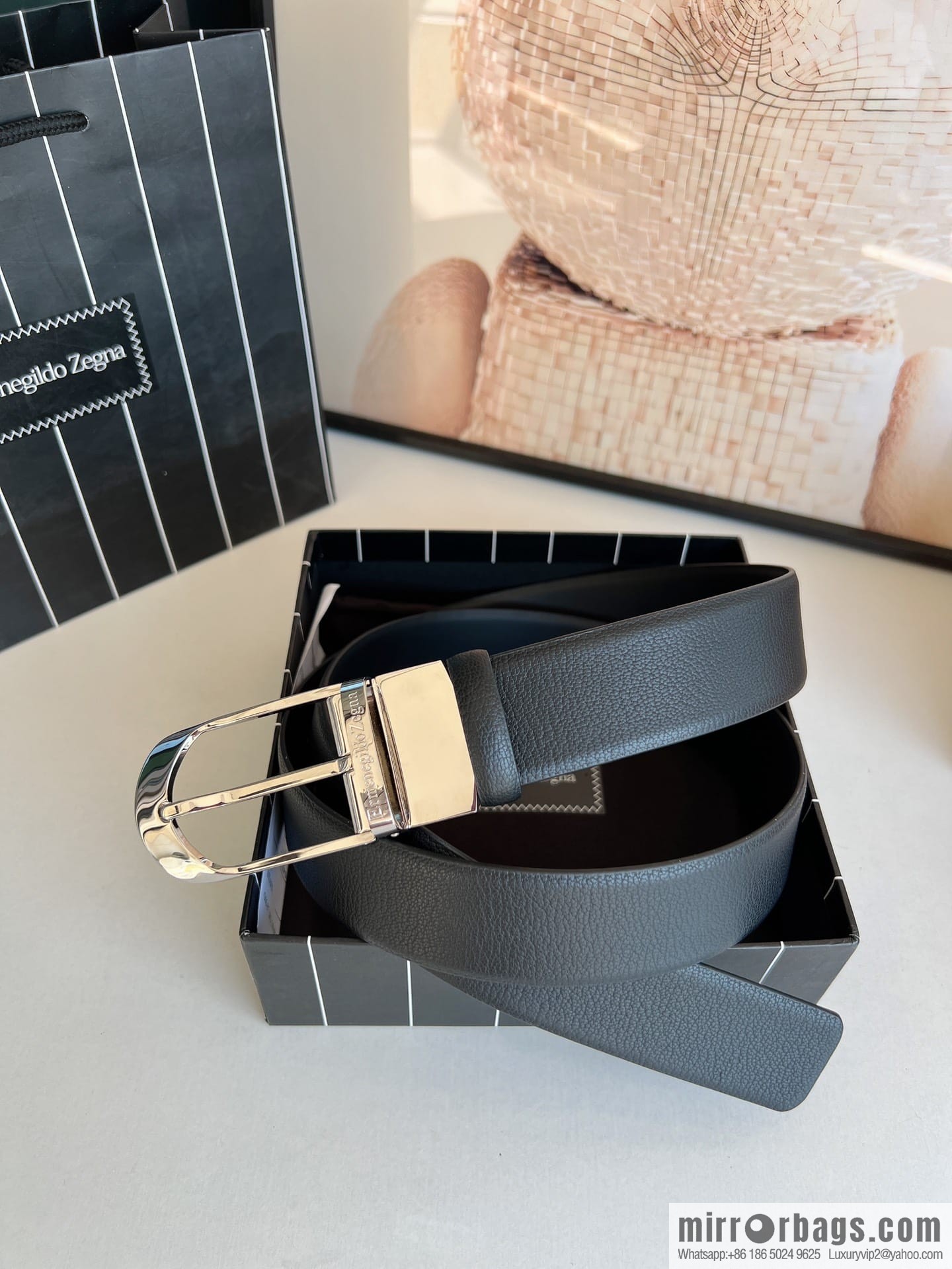 Zegna, black imported cowhide material belt men 3.5cm
