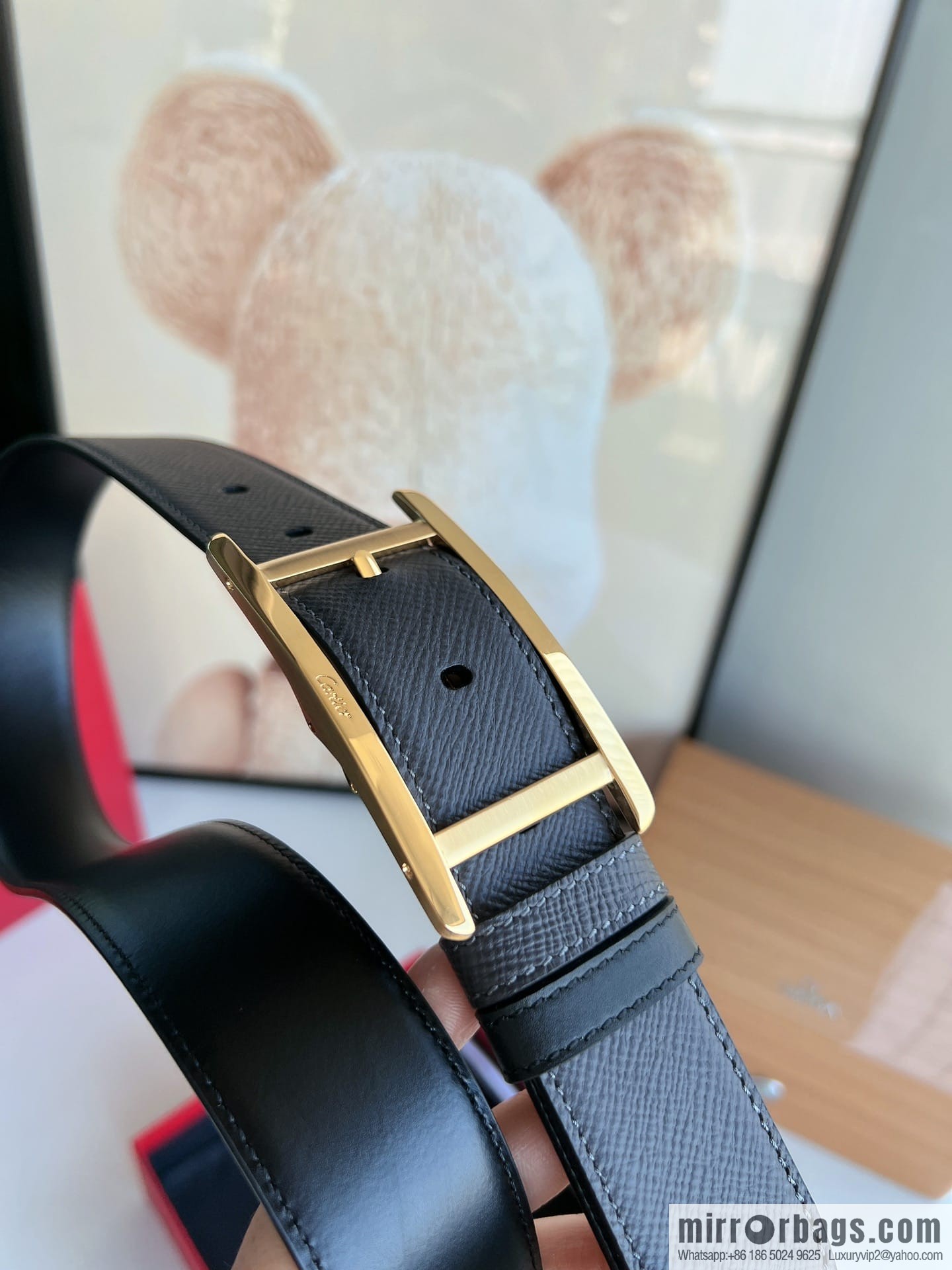 Cartier, textured grey cowhide double-sided men's belt