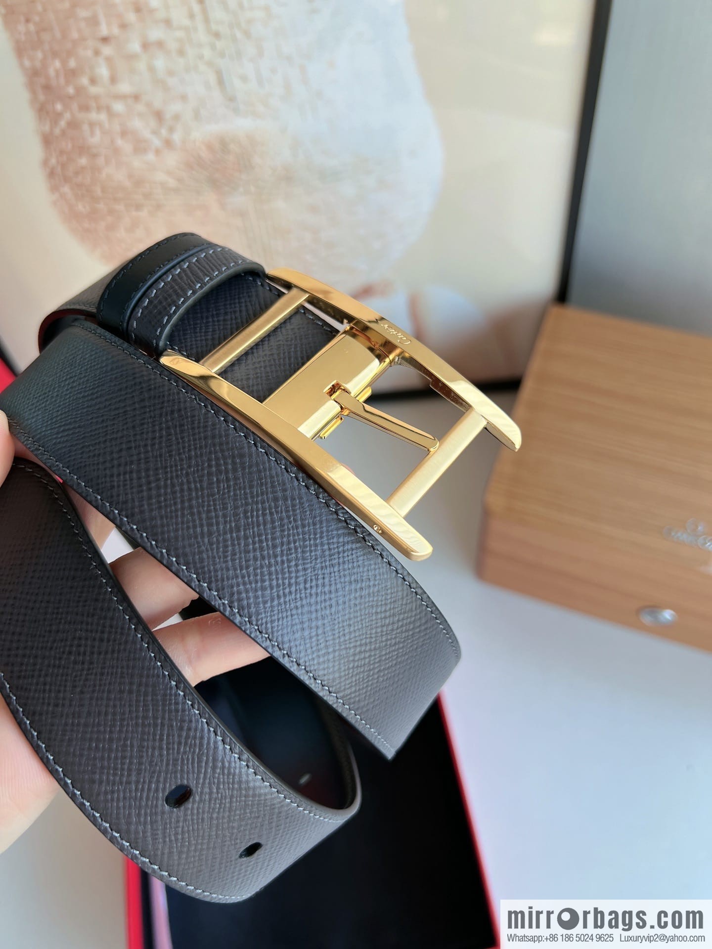 Cartier, textured grey cowhide double-sided men's belt