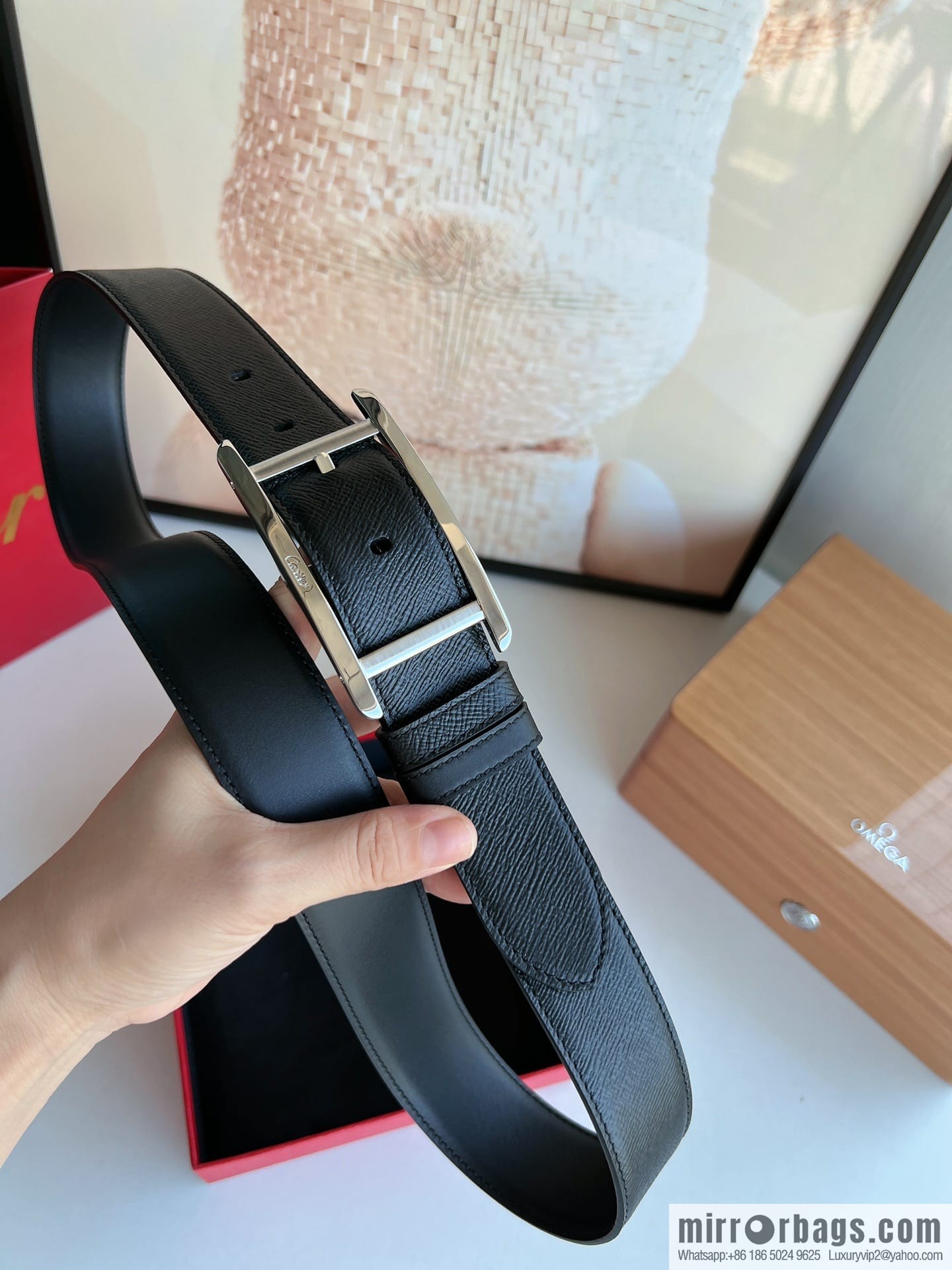 Cartier, textured grey cowhide double-sided men's belt