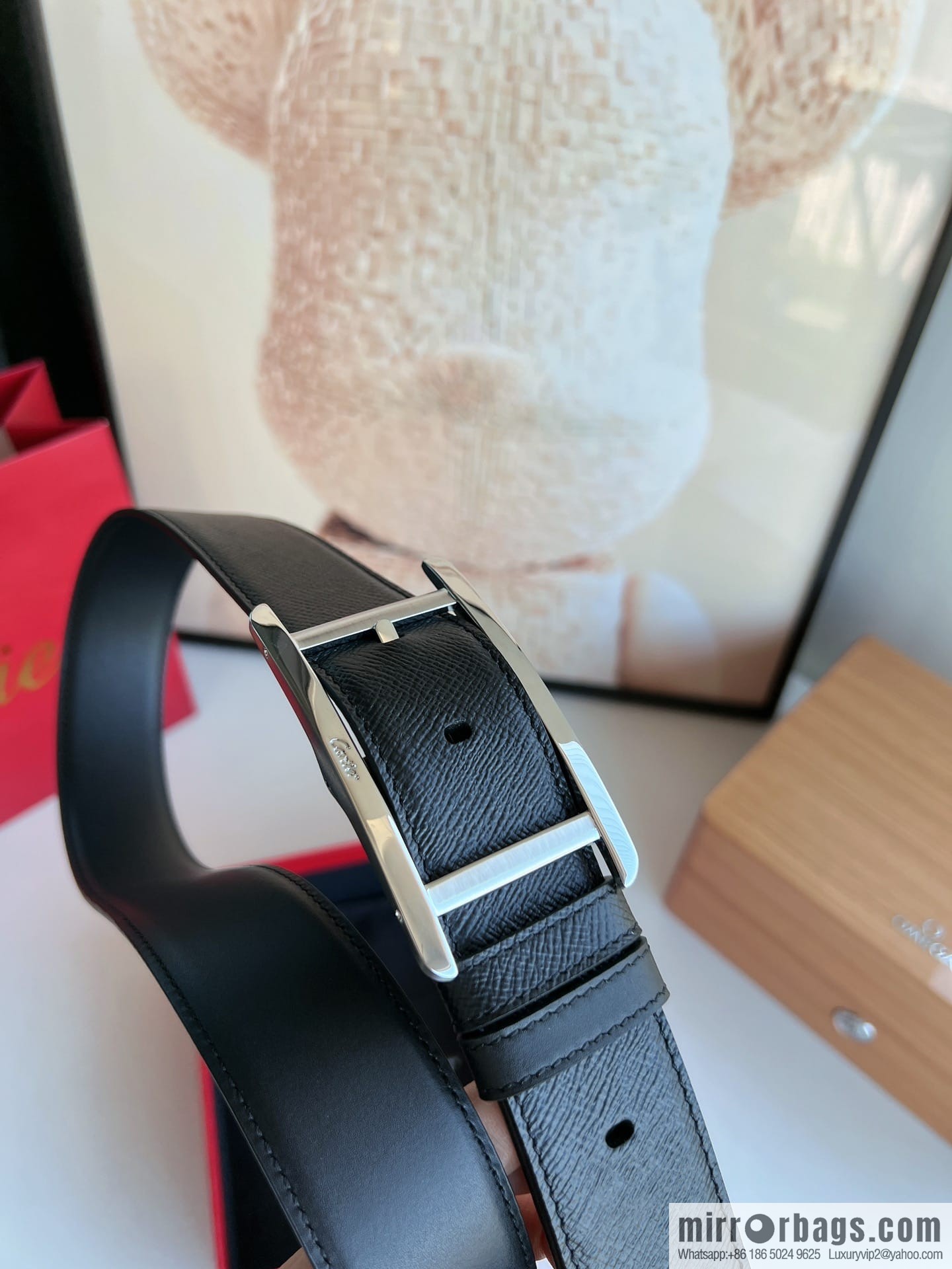 Cartier, textured grey cowhide double-sided men's belt