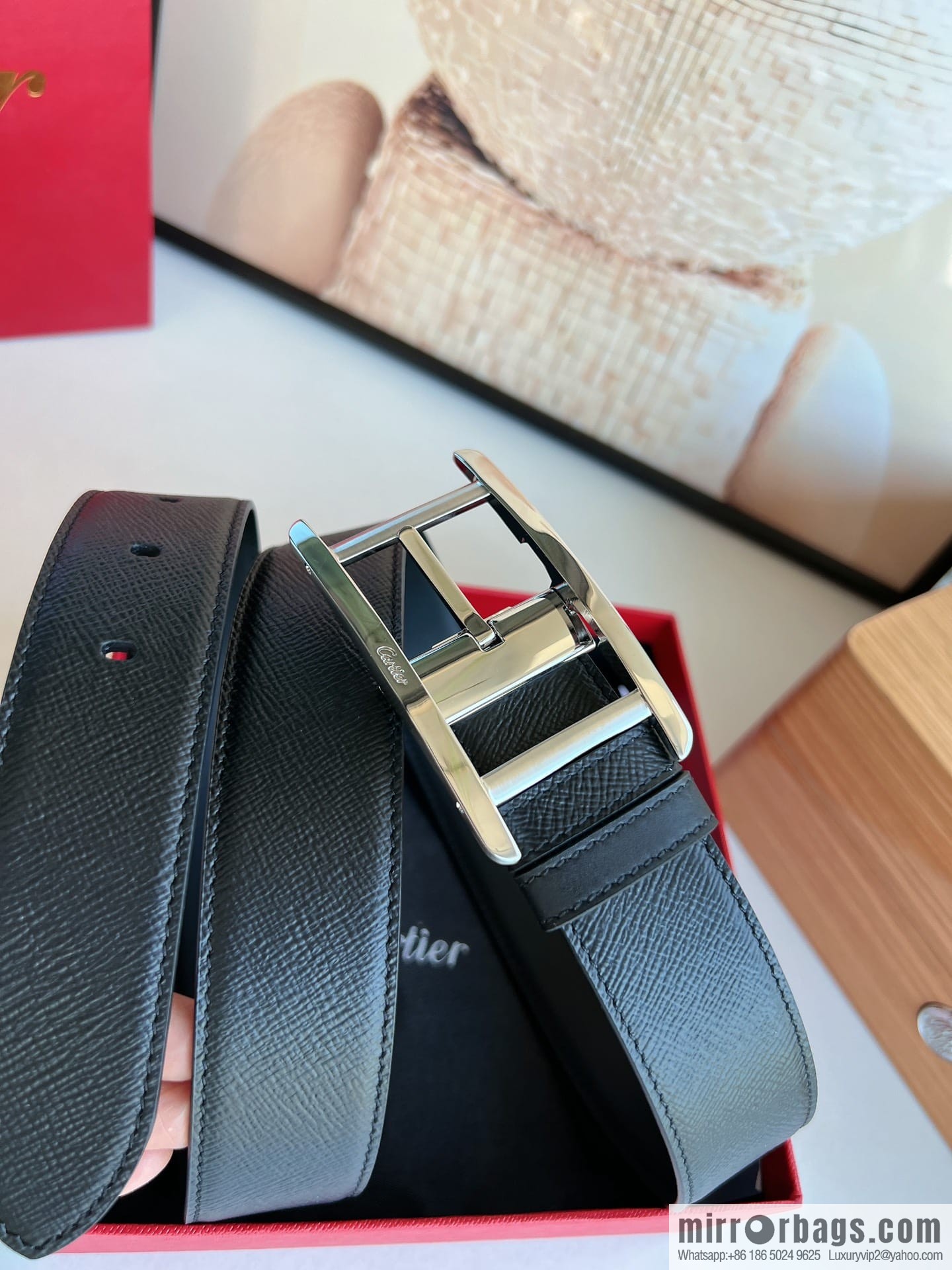 Cartier, textured grey cowhide double-sided men's belt