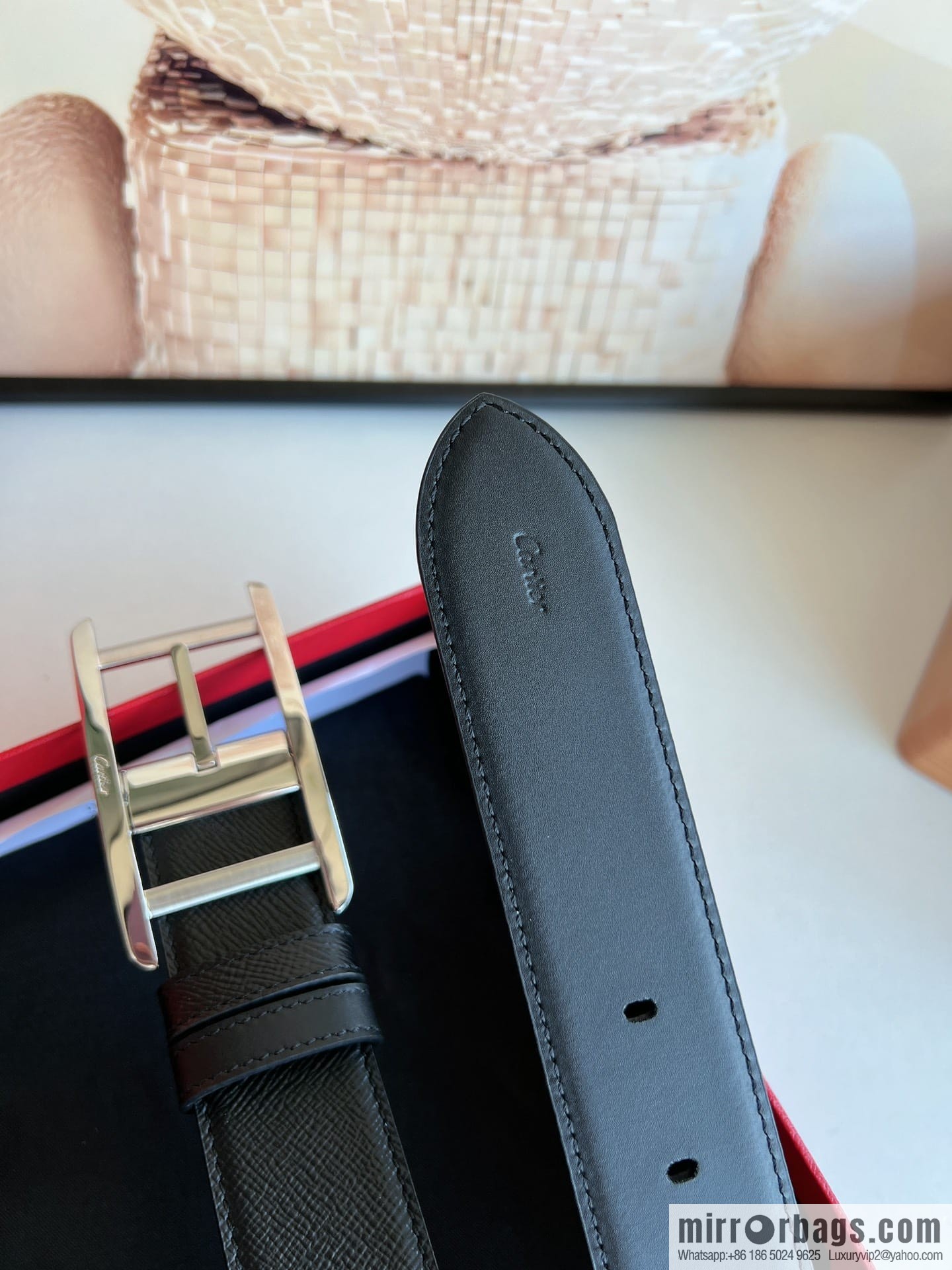 Cartier, textured grey cowhide double-sided men's belt