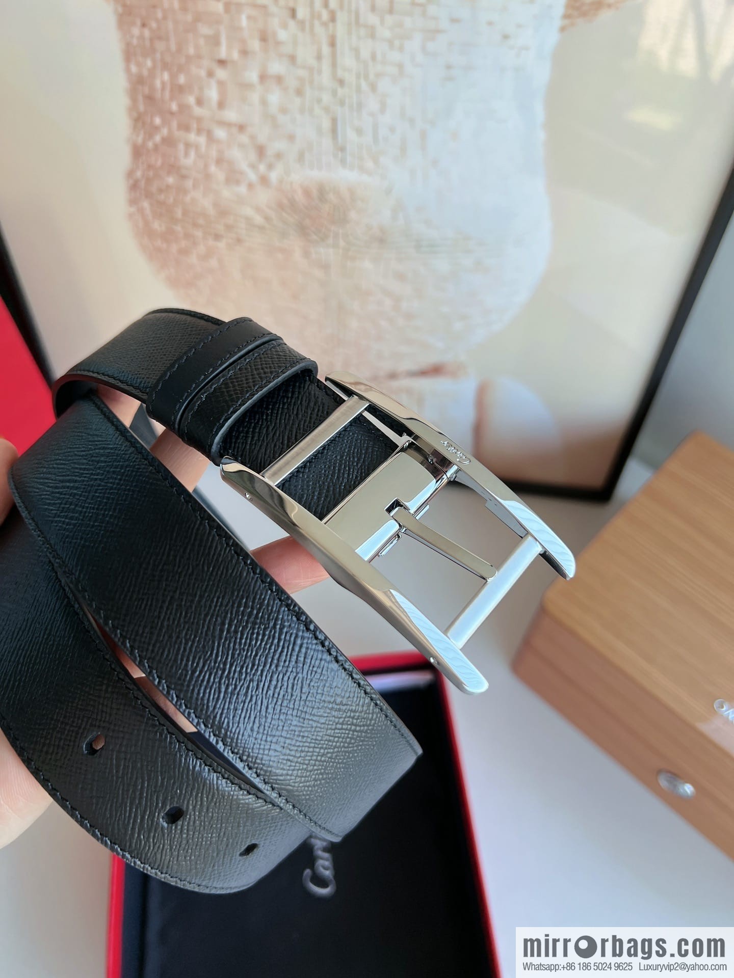 Cartier, textured grey cowhide double-sided men's belt