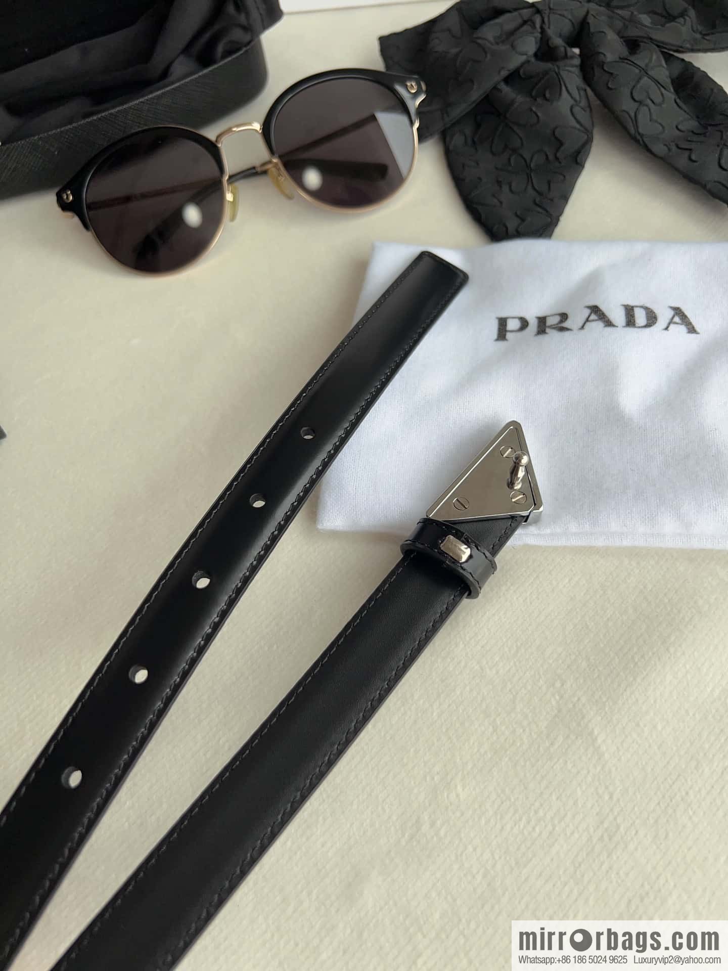 PRADA, metal buckle with iconic triangular logo women's 2.0cm belt