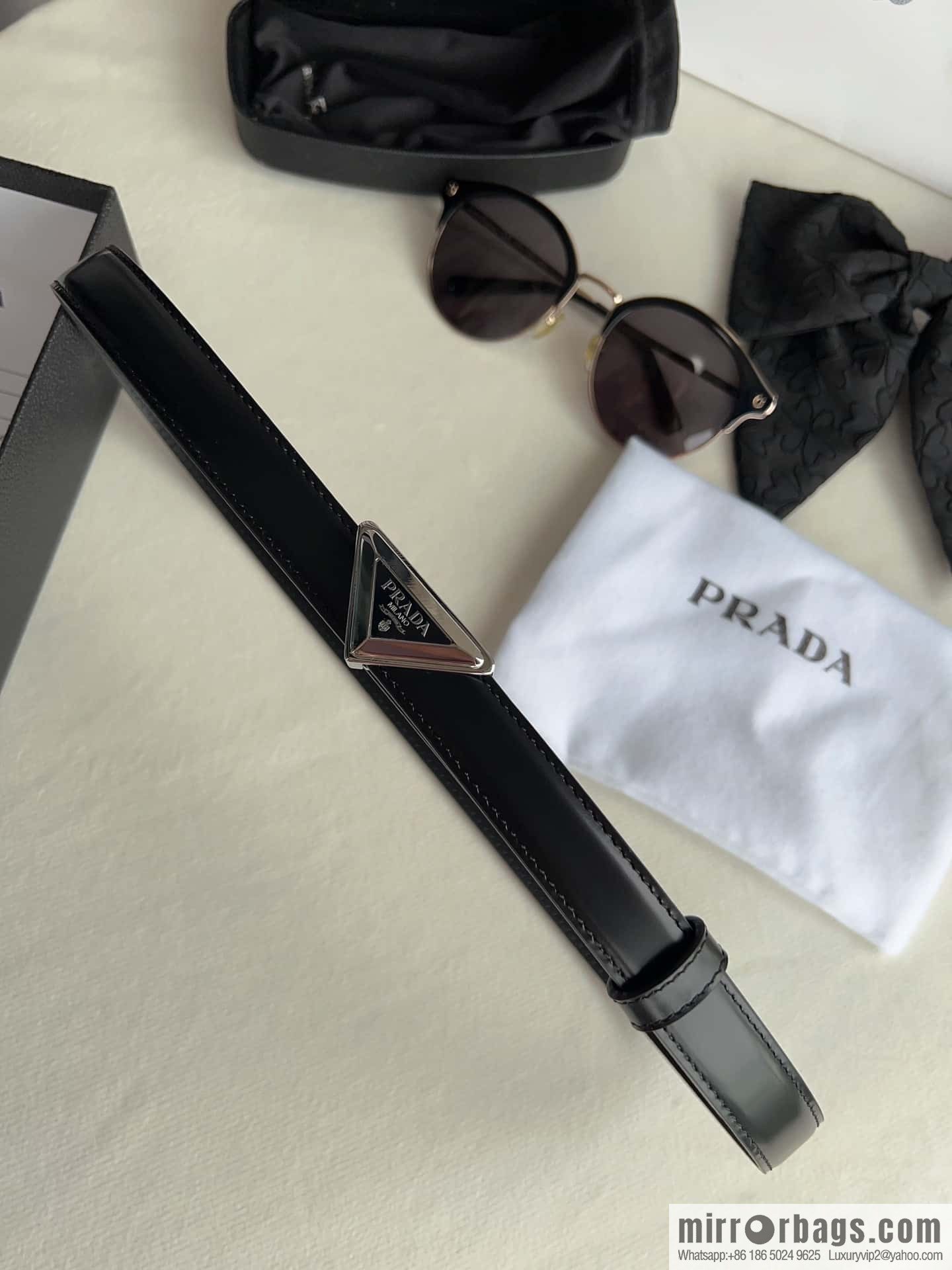 PRADA, metal buckle with iconic triangular logo women's 2.0cm belt