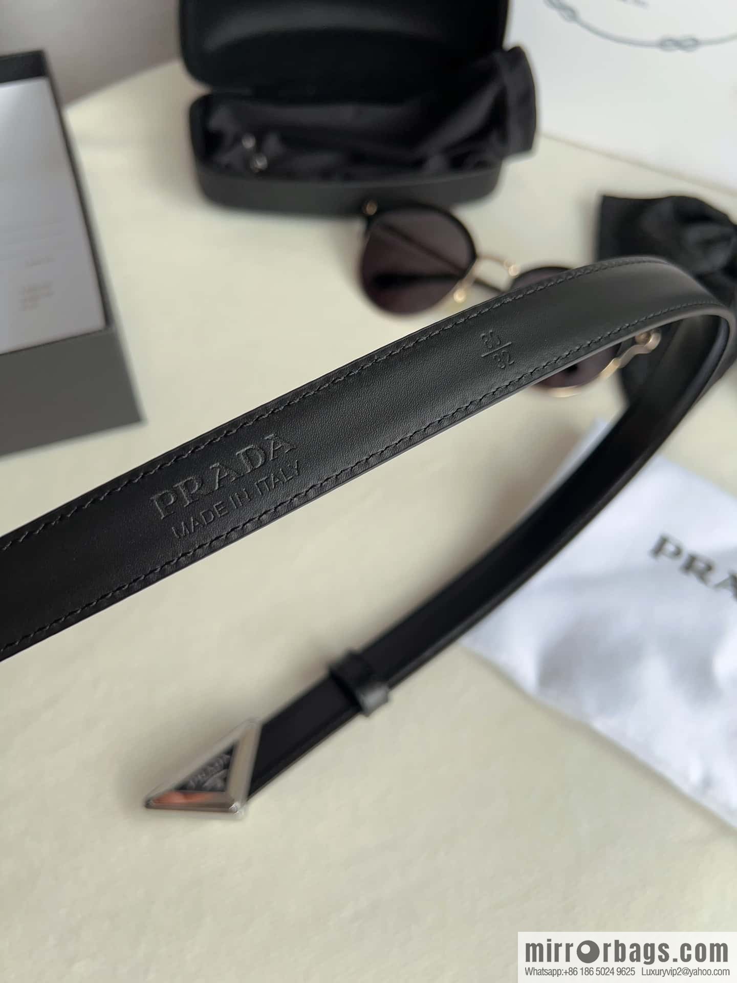 PRADA, metal buckle with iconic triangular logo women's 2.0cm belt