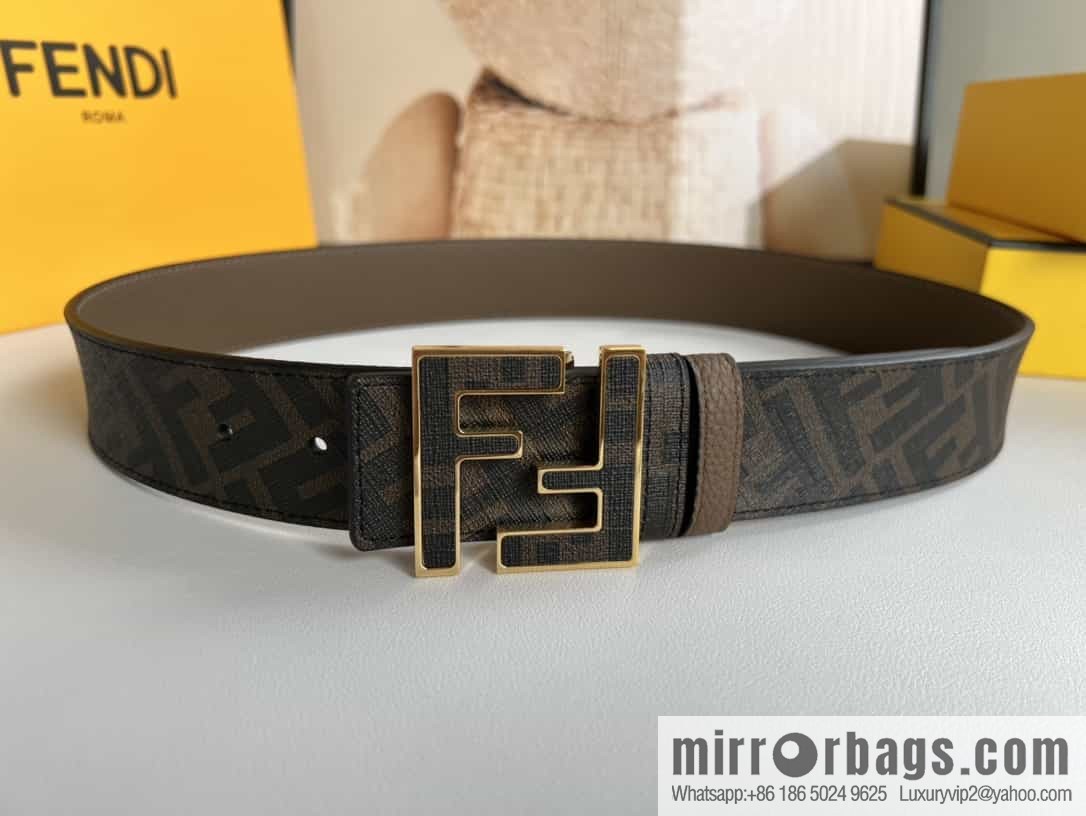 FENDI's latest extraordinary creative gradual change printing dark blue double FF cowhide belt 4.0cm