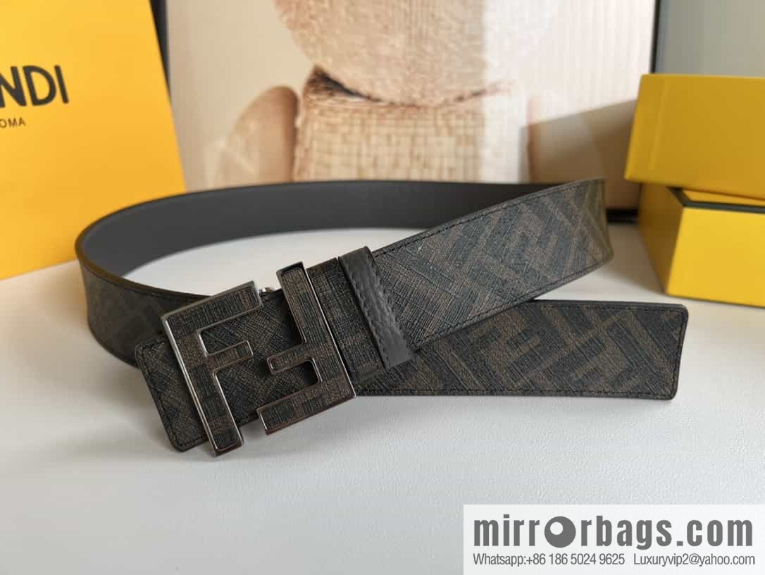 FENDI's latest extraordinary creative gradual change printing dark blue double FF cowhide belt 4.0cm