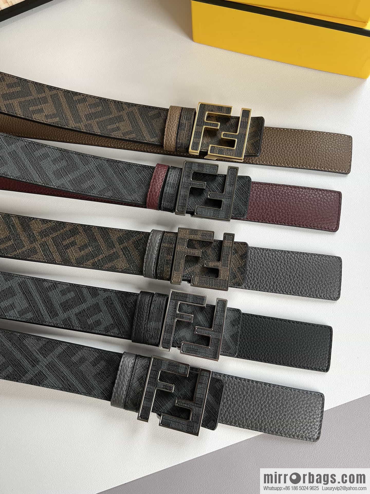 FENDI's latest extraordinary creative gradual change printing dark blue double FF cowhide belt 4.0cm