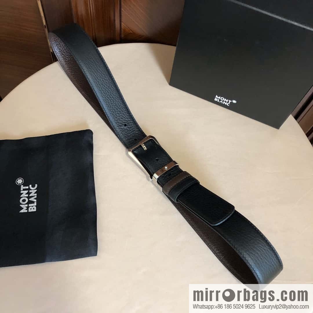 MONTBLANC Montblanc, pin metal buckle, first layer cowhide lychee pattern belt 3.5cm