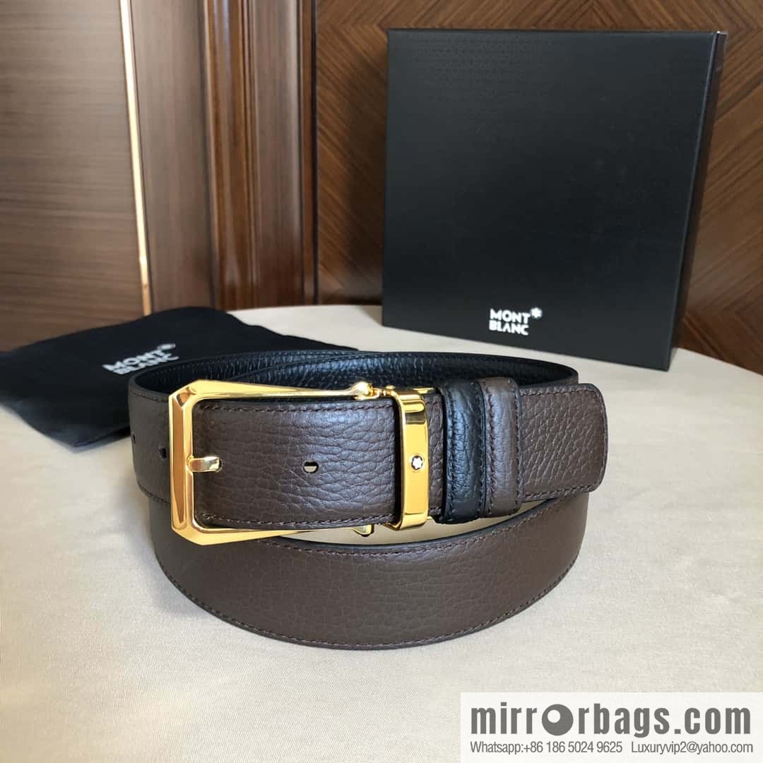 MONTBLANC Montblanc, pin metal buckle, first layer cowhide lychee pattern belt 3.5cm