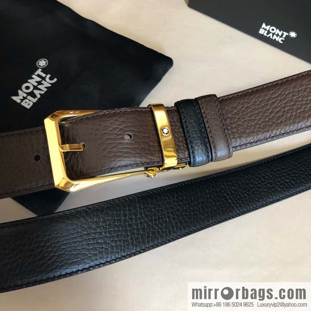 MONTBLANC Montblanc, pin metal buckle, first layer cowhide lychee pattern belt 3.5cm
