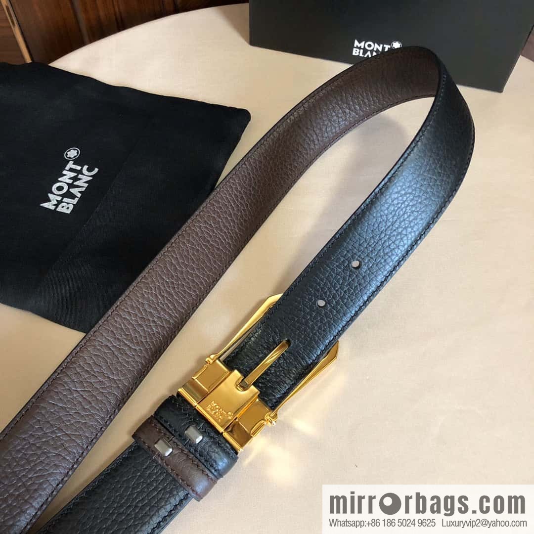 MONTBLANC Montblanc, pin metal buckle, first layer cowhide lychee pattern belt 3.5cm