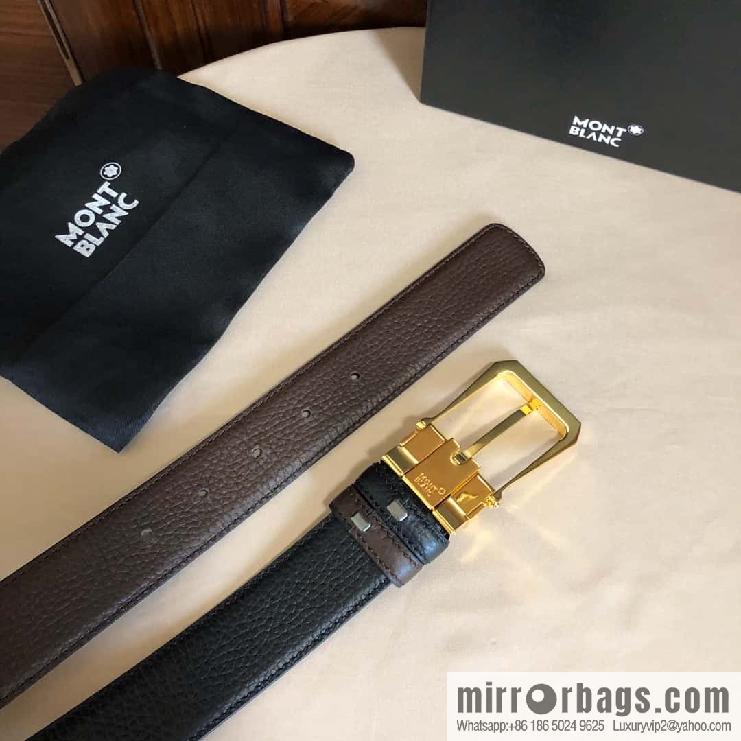 MONTBLANC Montblanc, pin metal buckle, first layer cowhide lychee pattern belt 3.5cm