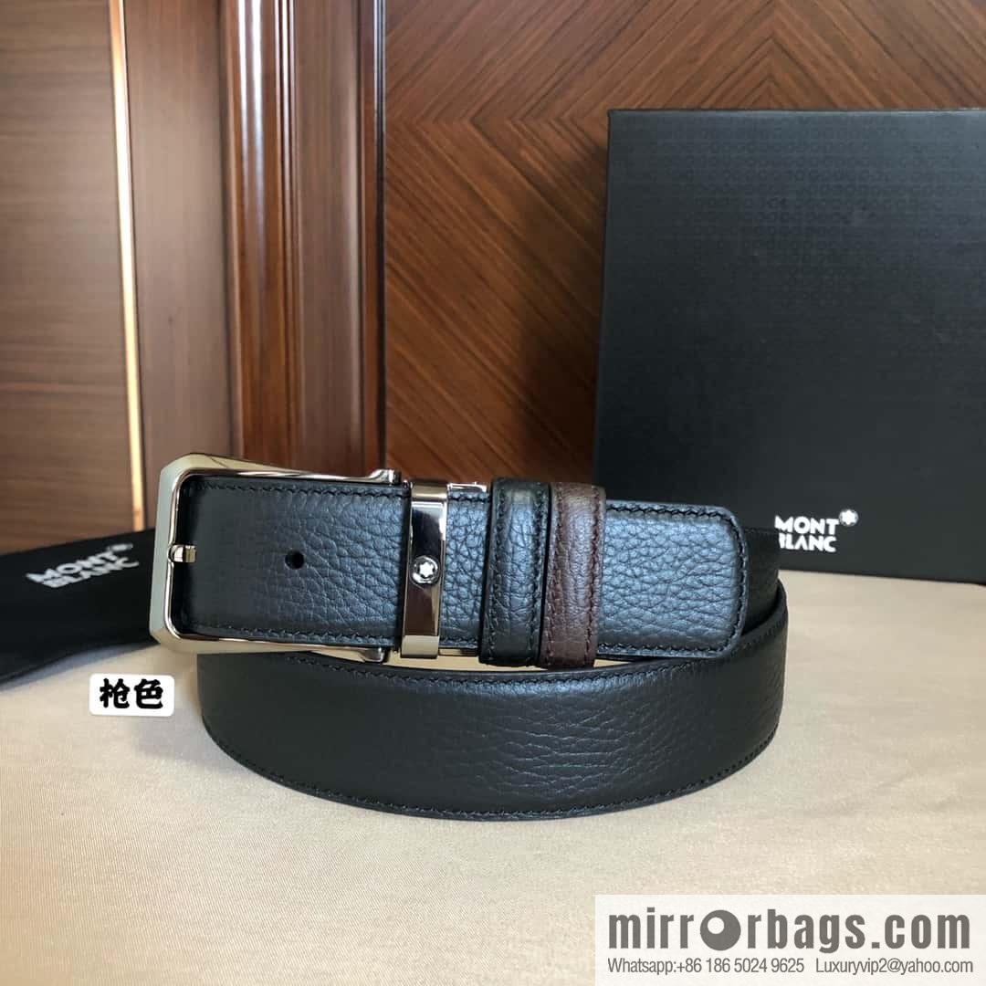 MONTBLANC Montblanc, pin metal buckle, first layer cowhide lychee pattern belt 3.5cm