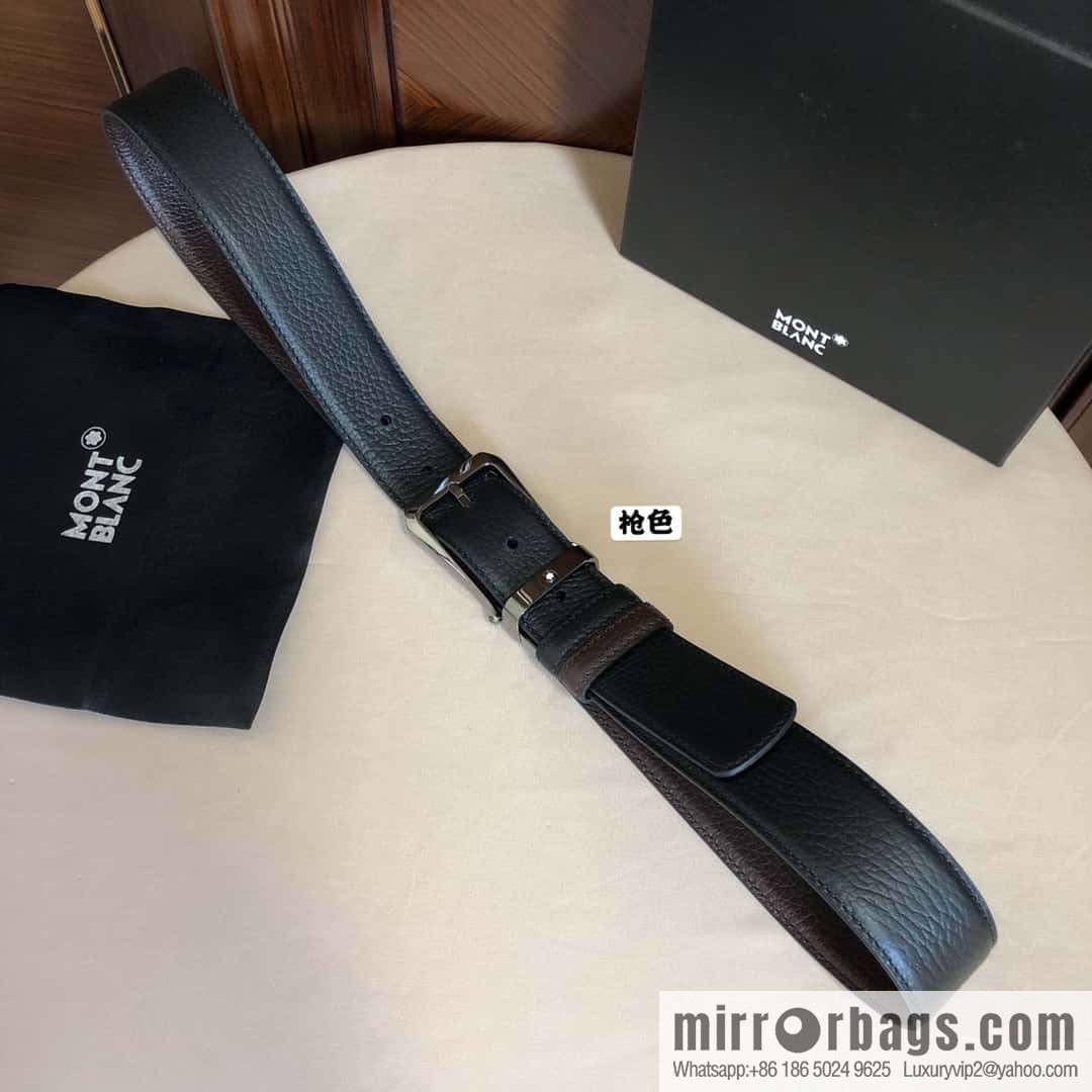 MONTBLANC Montblanc, pin metal buckle, first layer cowhide lychee pattern belt 3.5cm