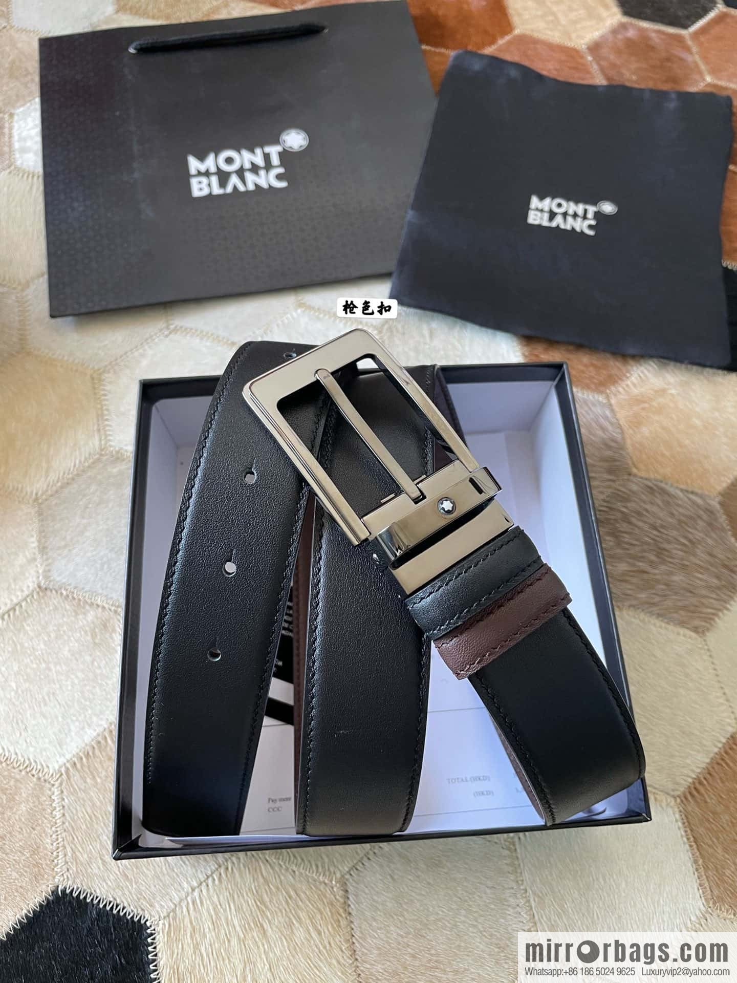 MONTBLANC Montblanc, boutique pin buckle, imported double-sided first-layer cowhide belt