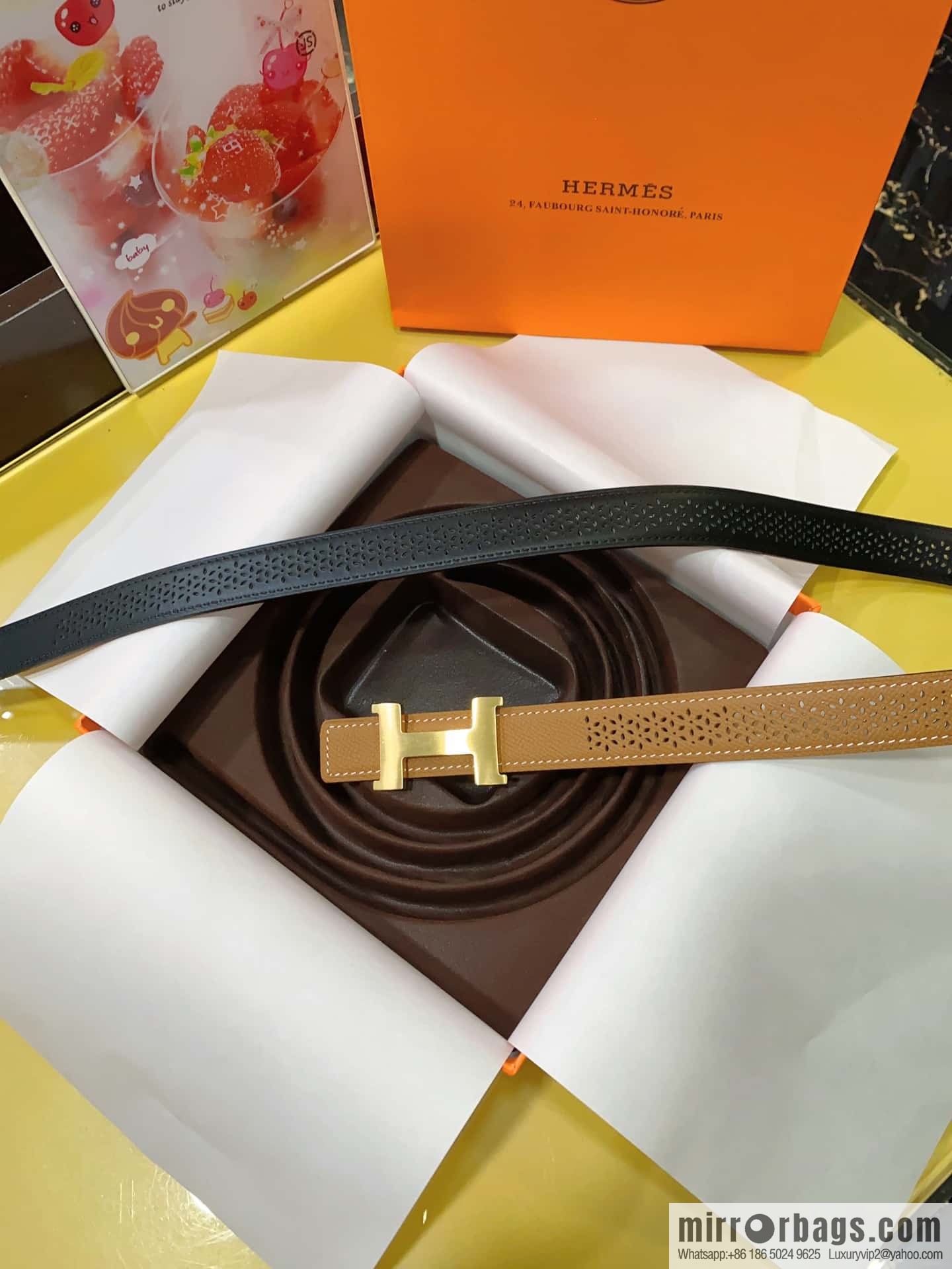 Hermes, mini metal buckle, colorful leather belt 2.4CM
