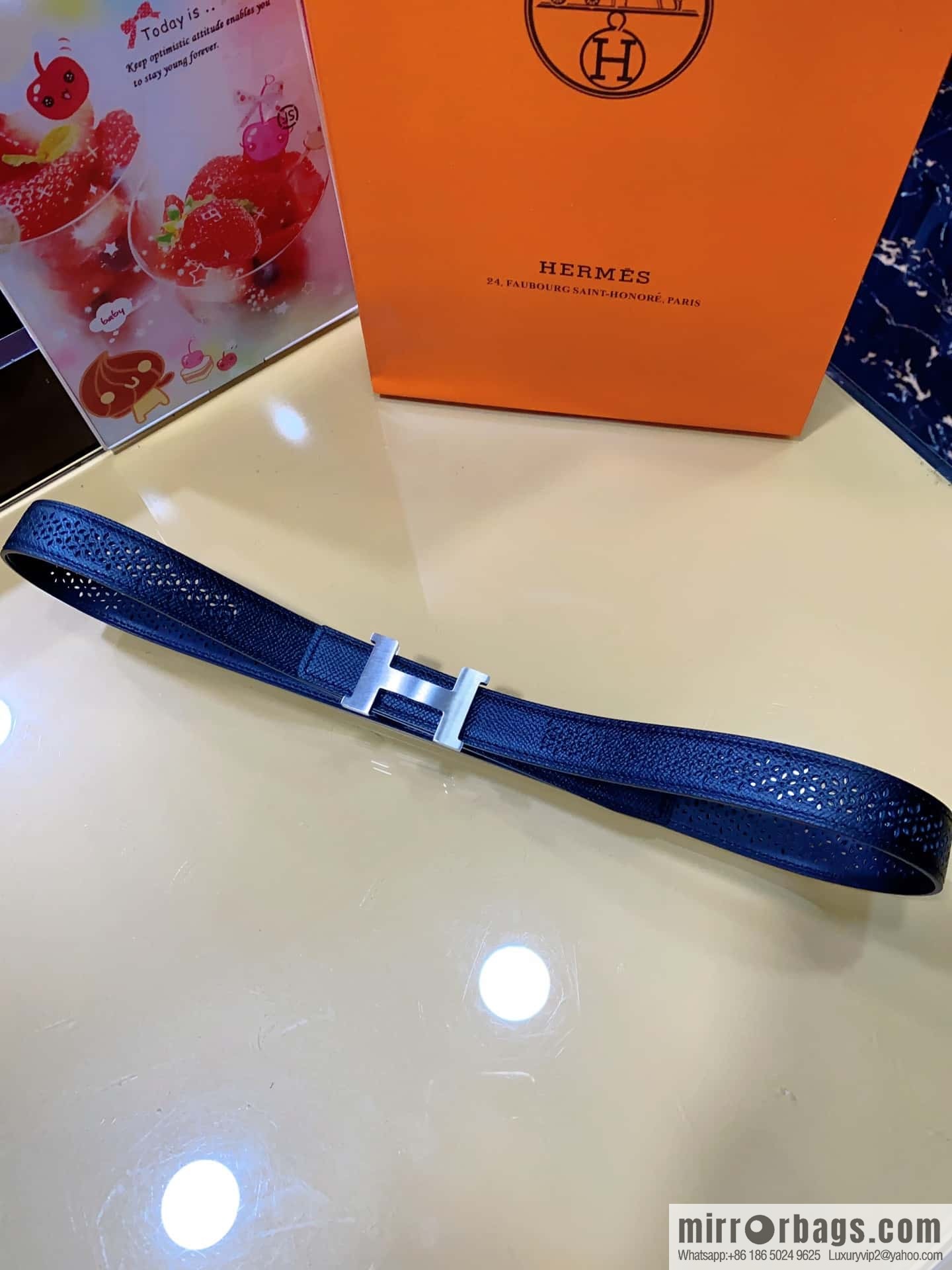 Hermes, mini metal buckle, colorful leather belt 2.4CM