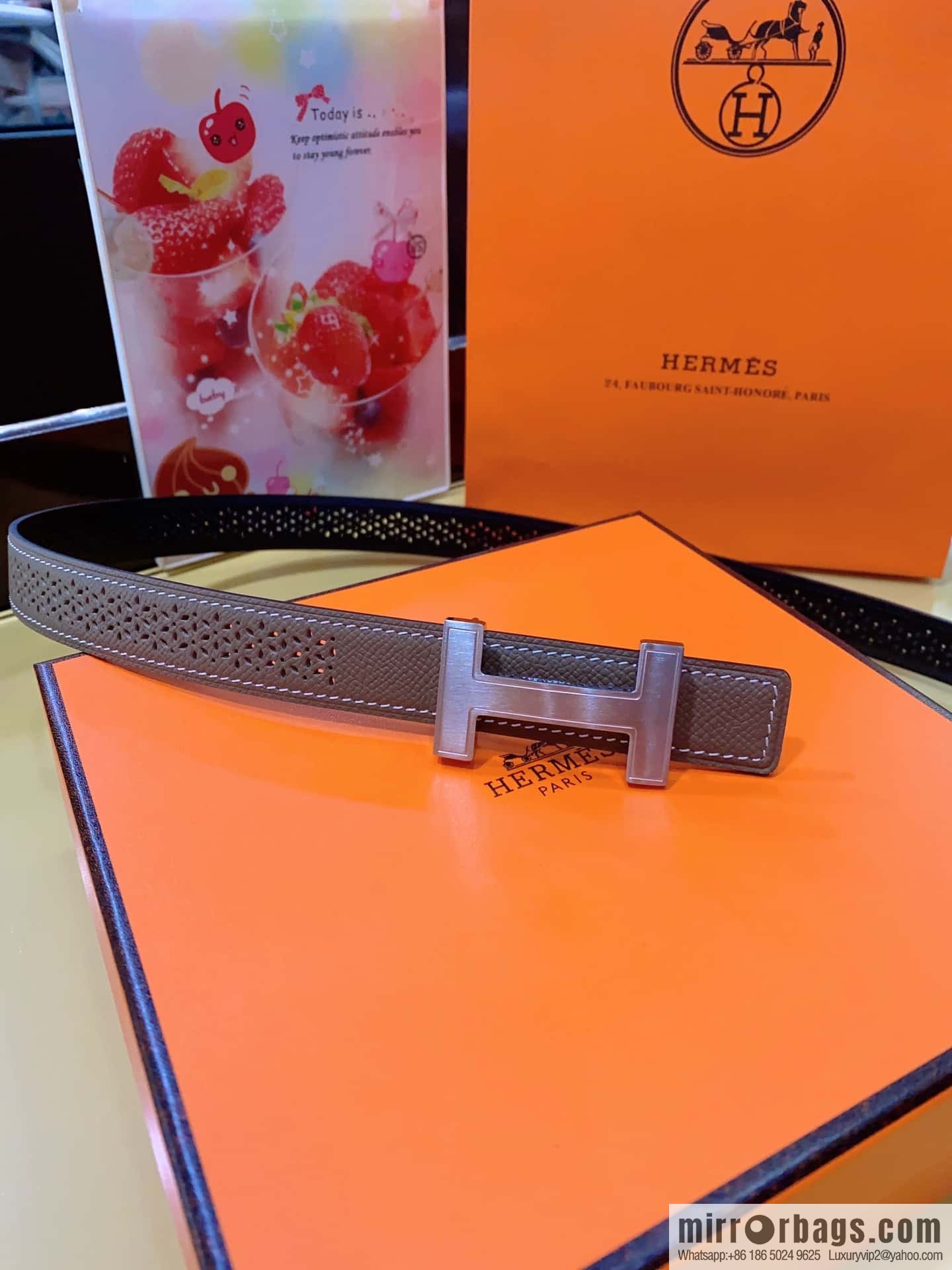Hermes, mini metal buckle, colorful leather belt 2.4CM