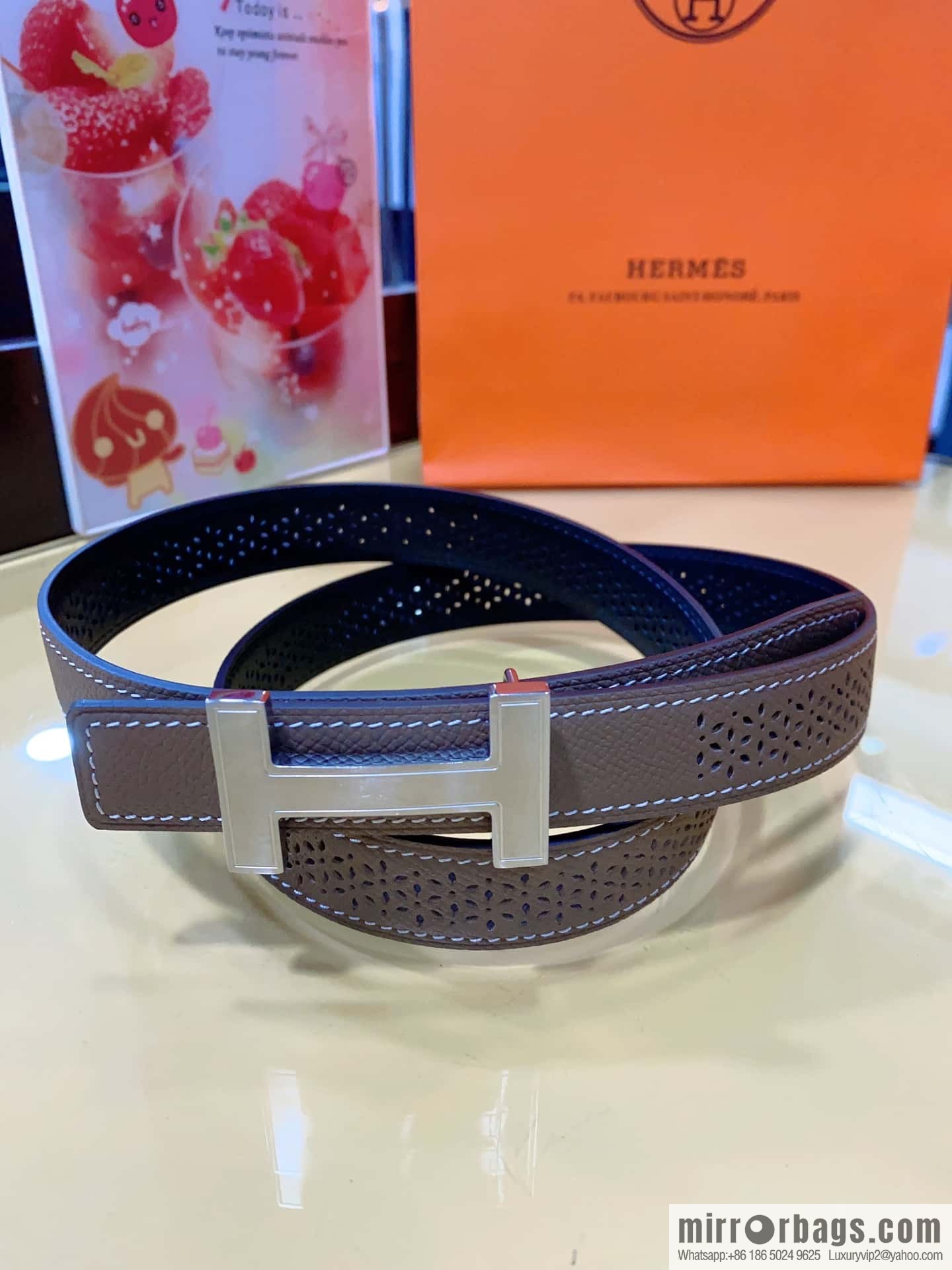 Hermes, mini metal buckle, colorful leather belt 2.4CM