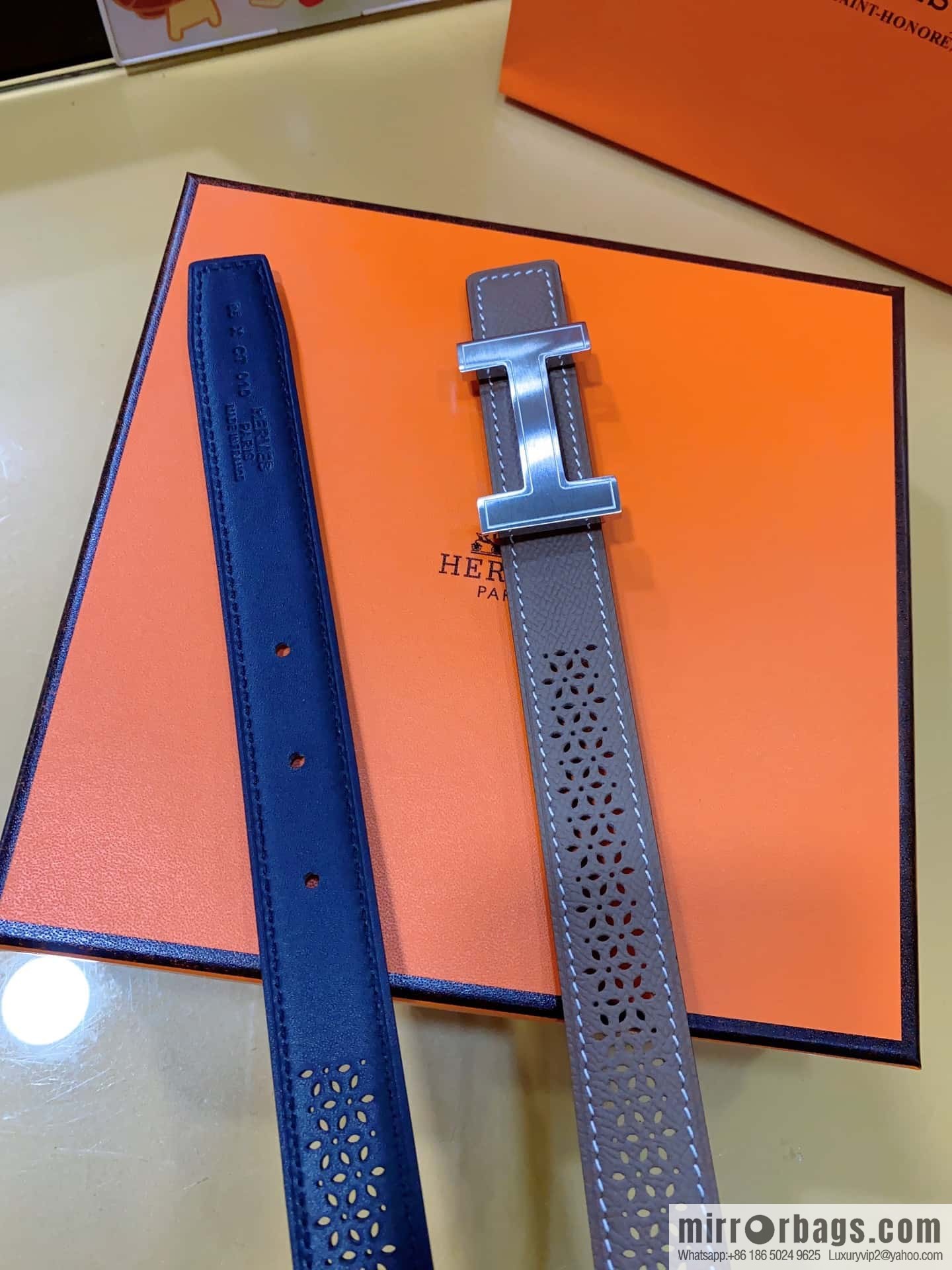 Hermes, mini metal buckle, colorful leather belt 2.4CM