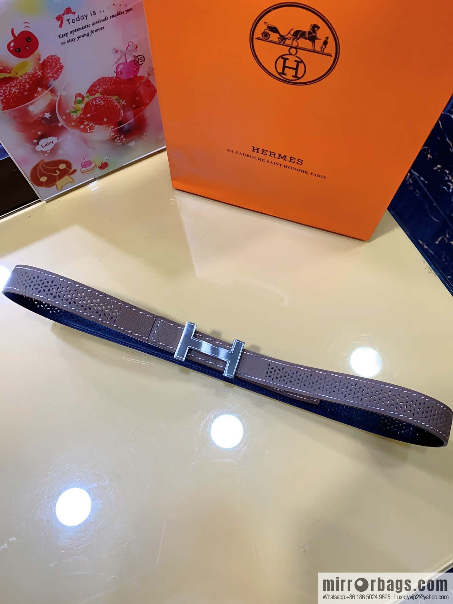Hermes, mini metal buckle, colorful leather belt 2.4CM