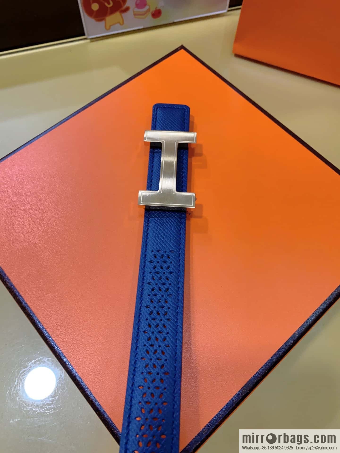 Hermes, mini metal buckle, colorful leather belt 2.4CM