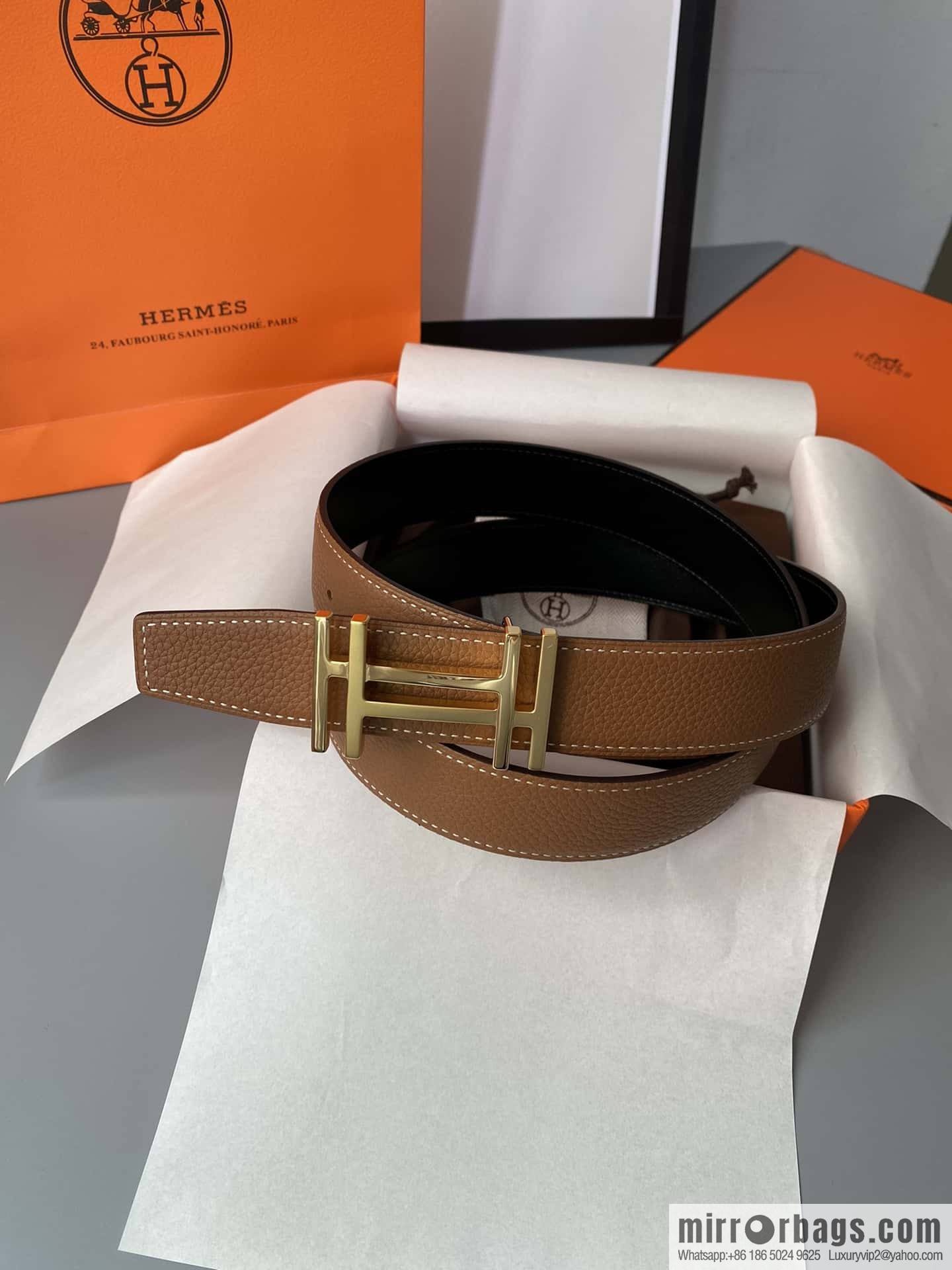 Hermes Togo Leather Double Sided Leather Belt 32mm