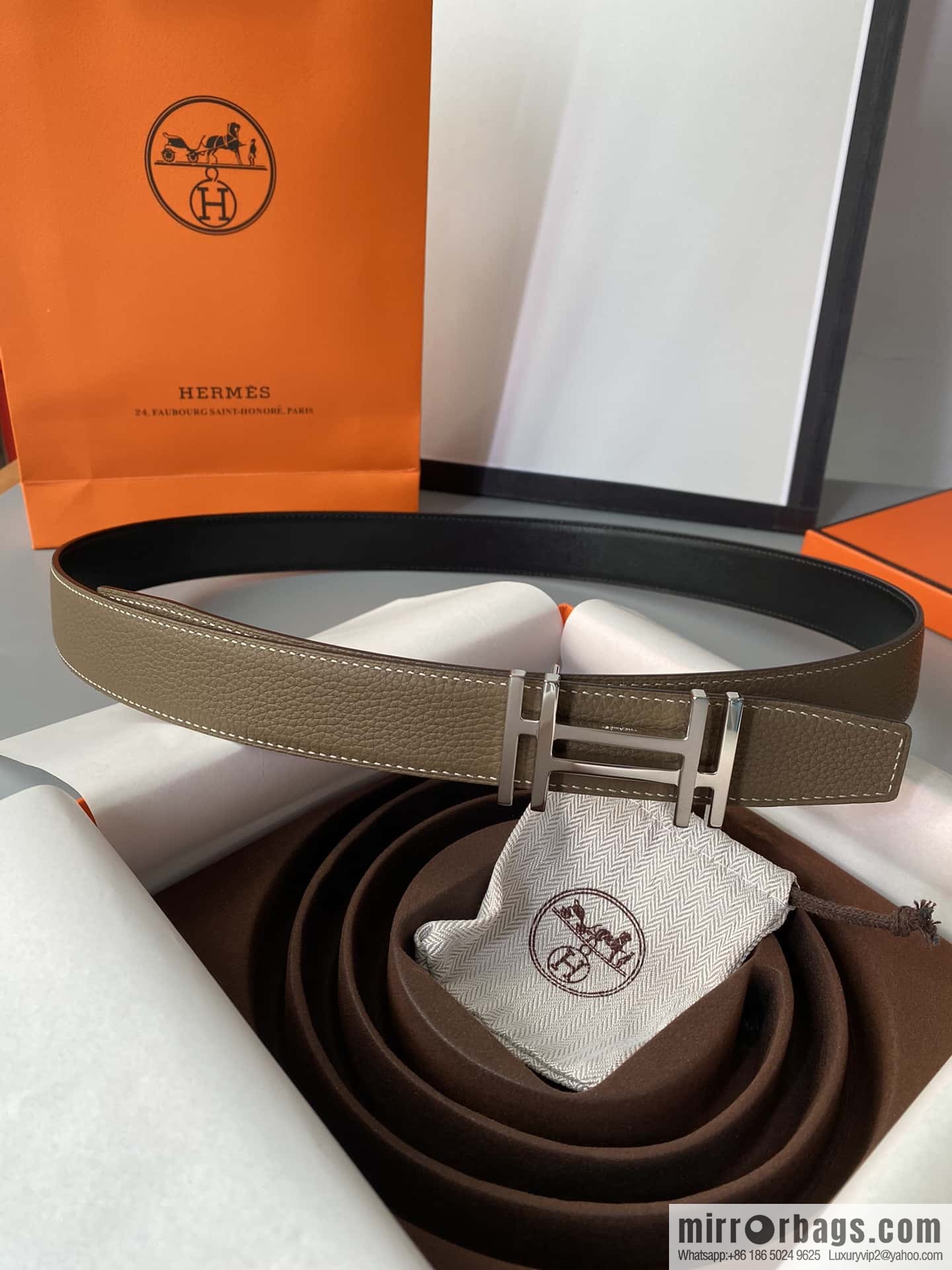 Hermes Togo Leather Double Sided Leather Belt 32mm