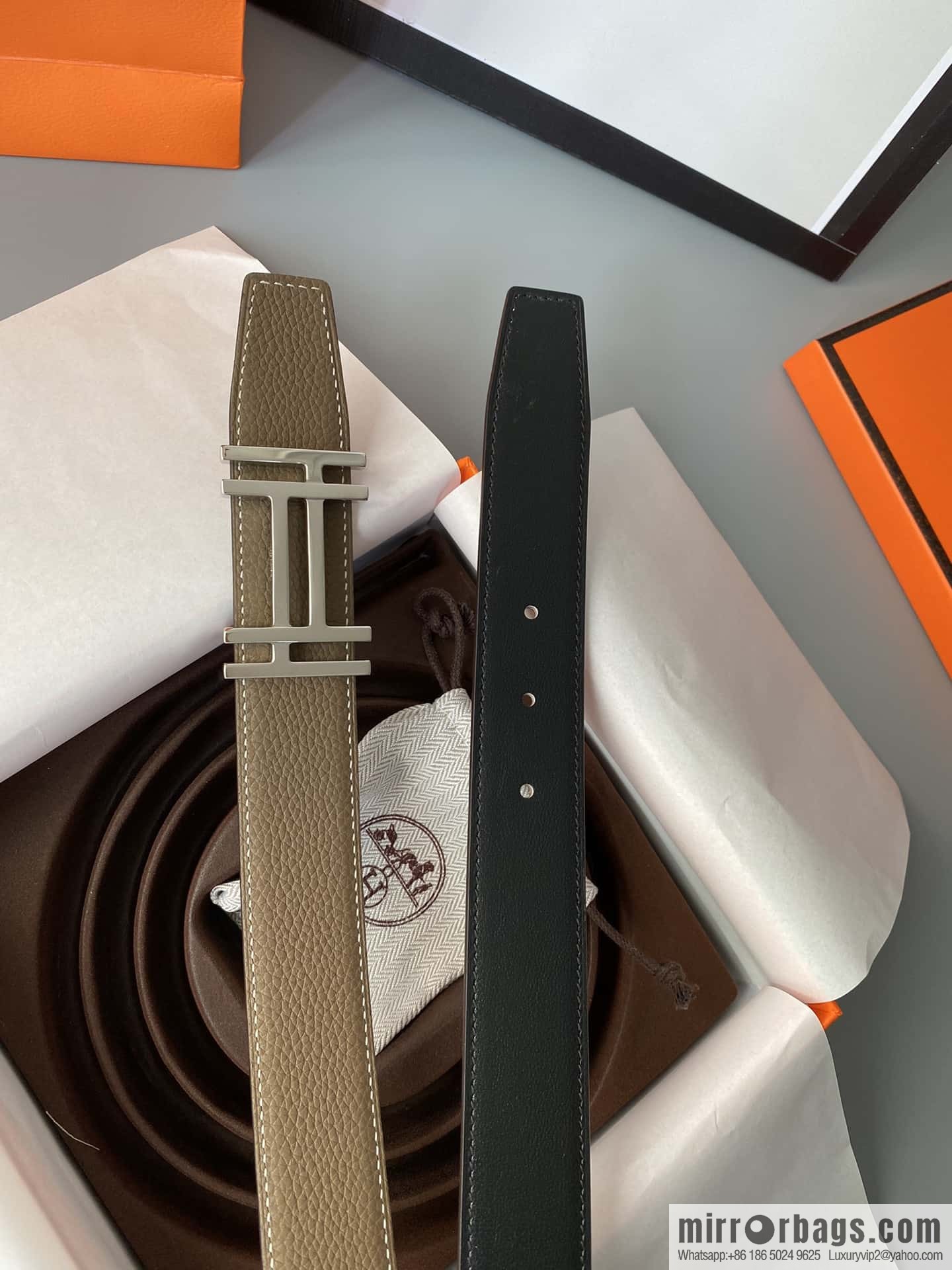Hermes Togo Leather Double Sided Leather Belt 32mm