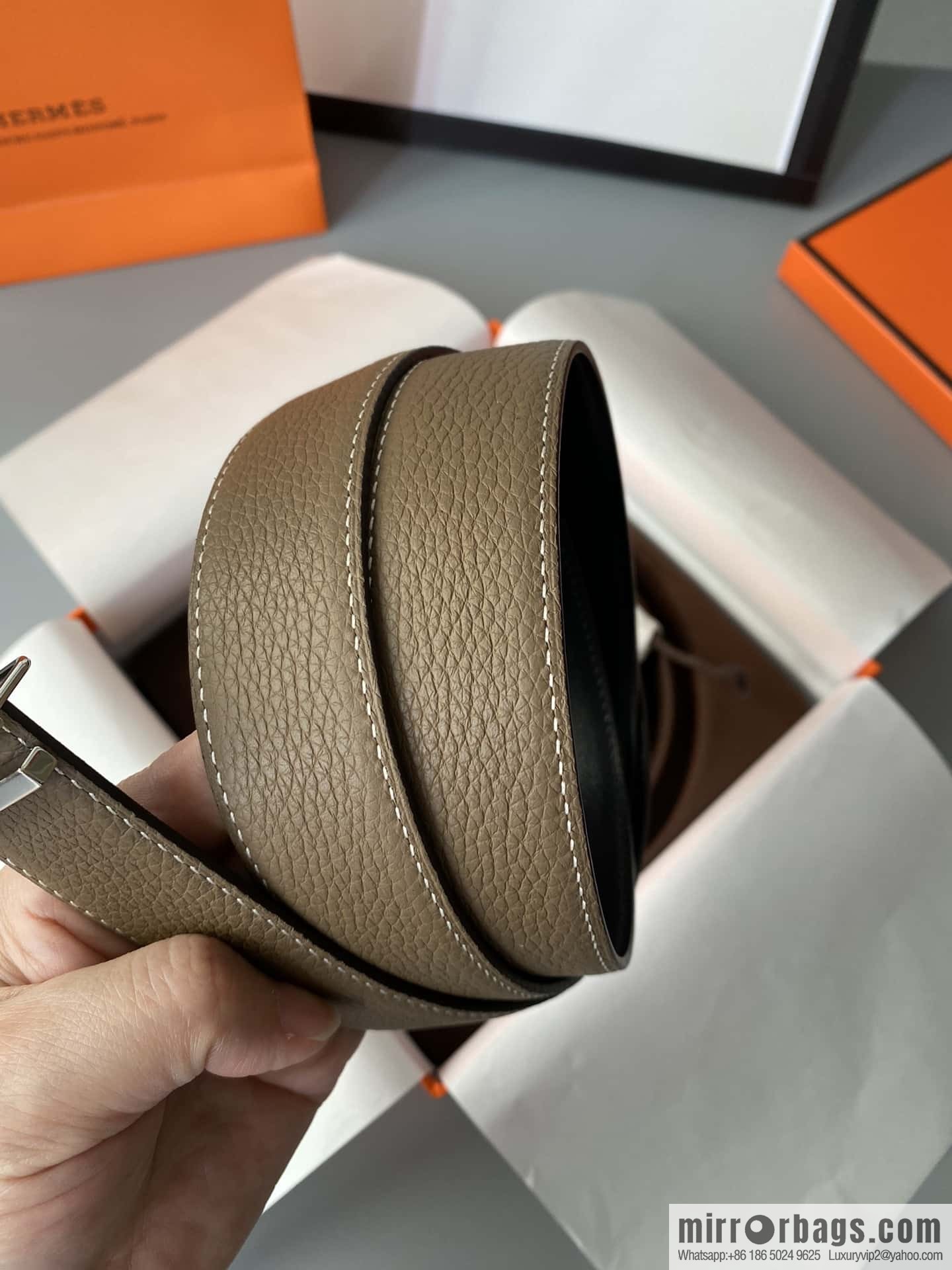 Hermes Togo Leather Double Sided Leather Belt 32mm