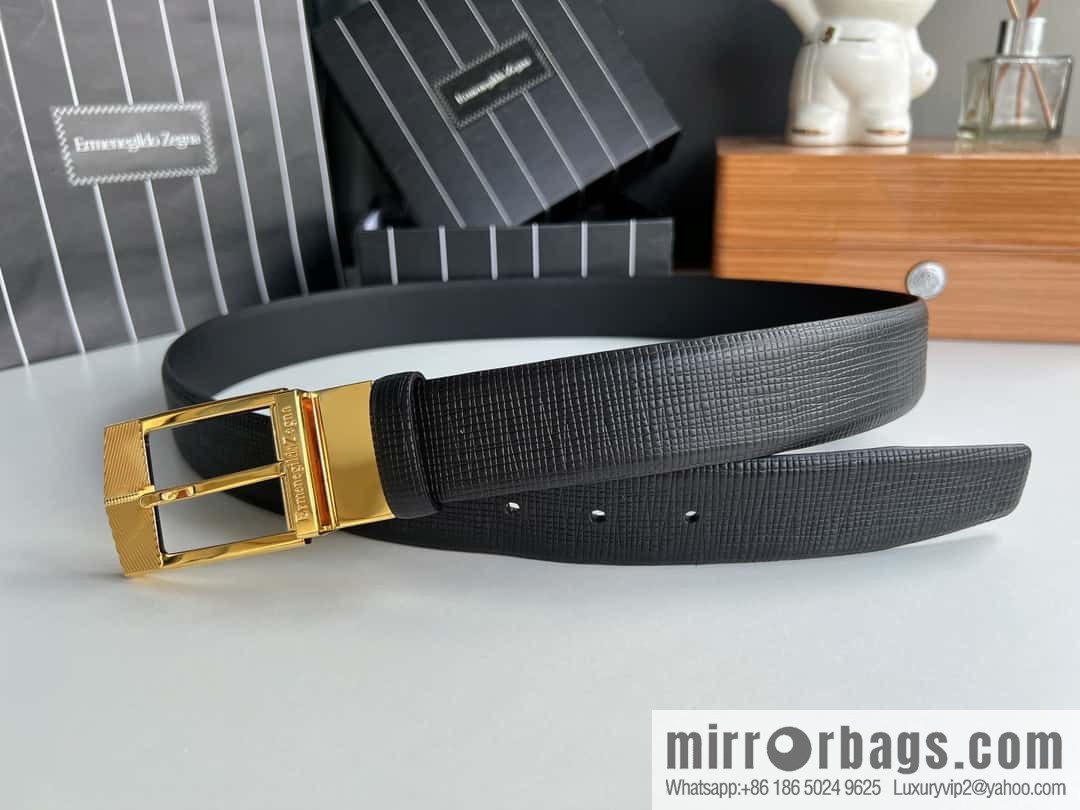 Zegna, black imported cowhide material belt men 3.5cm