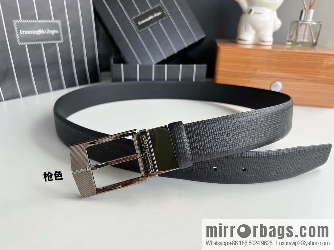 Zegna, black imported cowhide material belt men 3.5cm