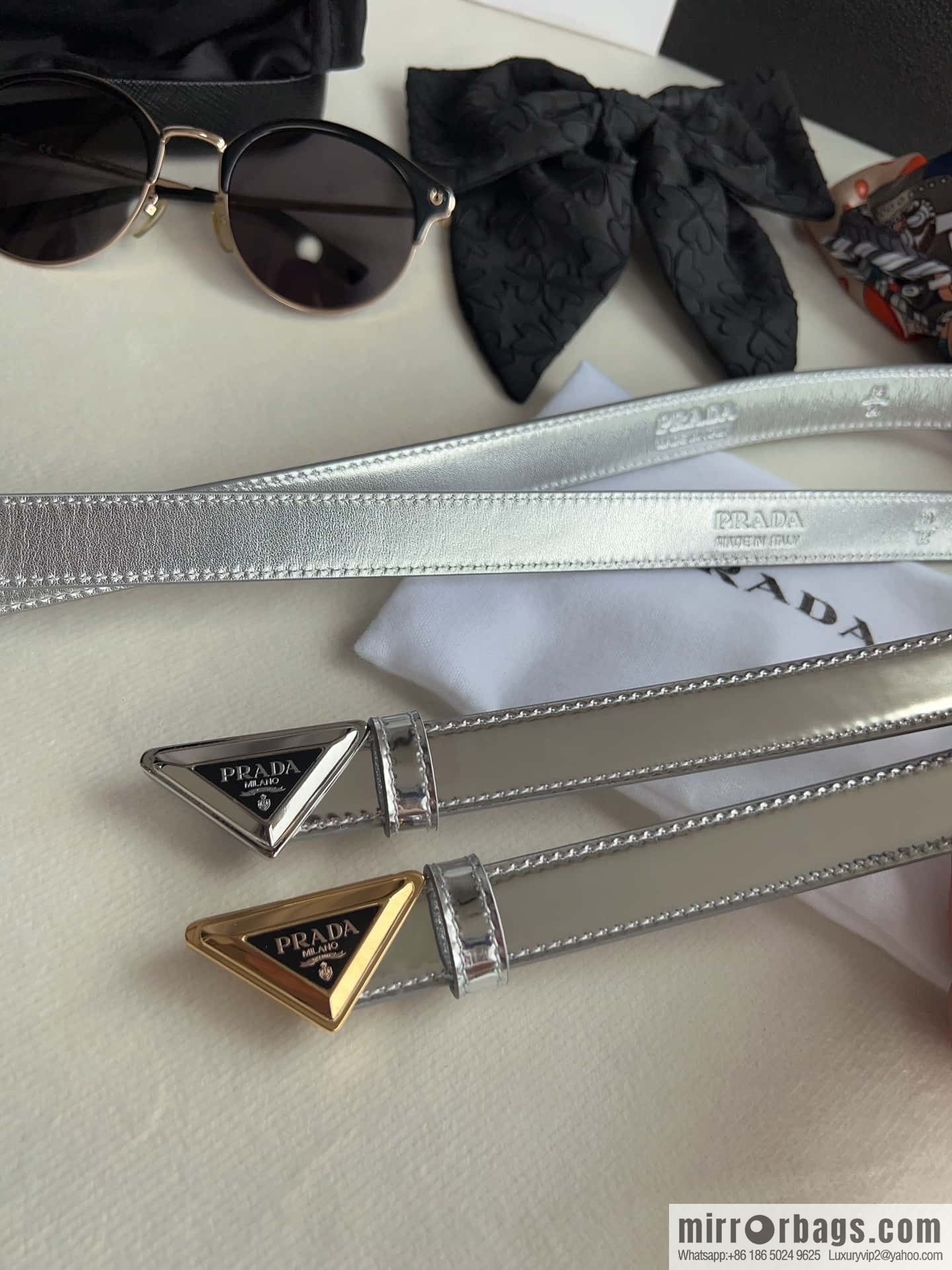 PRADA, metal buckle iconic triangular logo belt 2.0CM