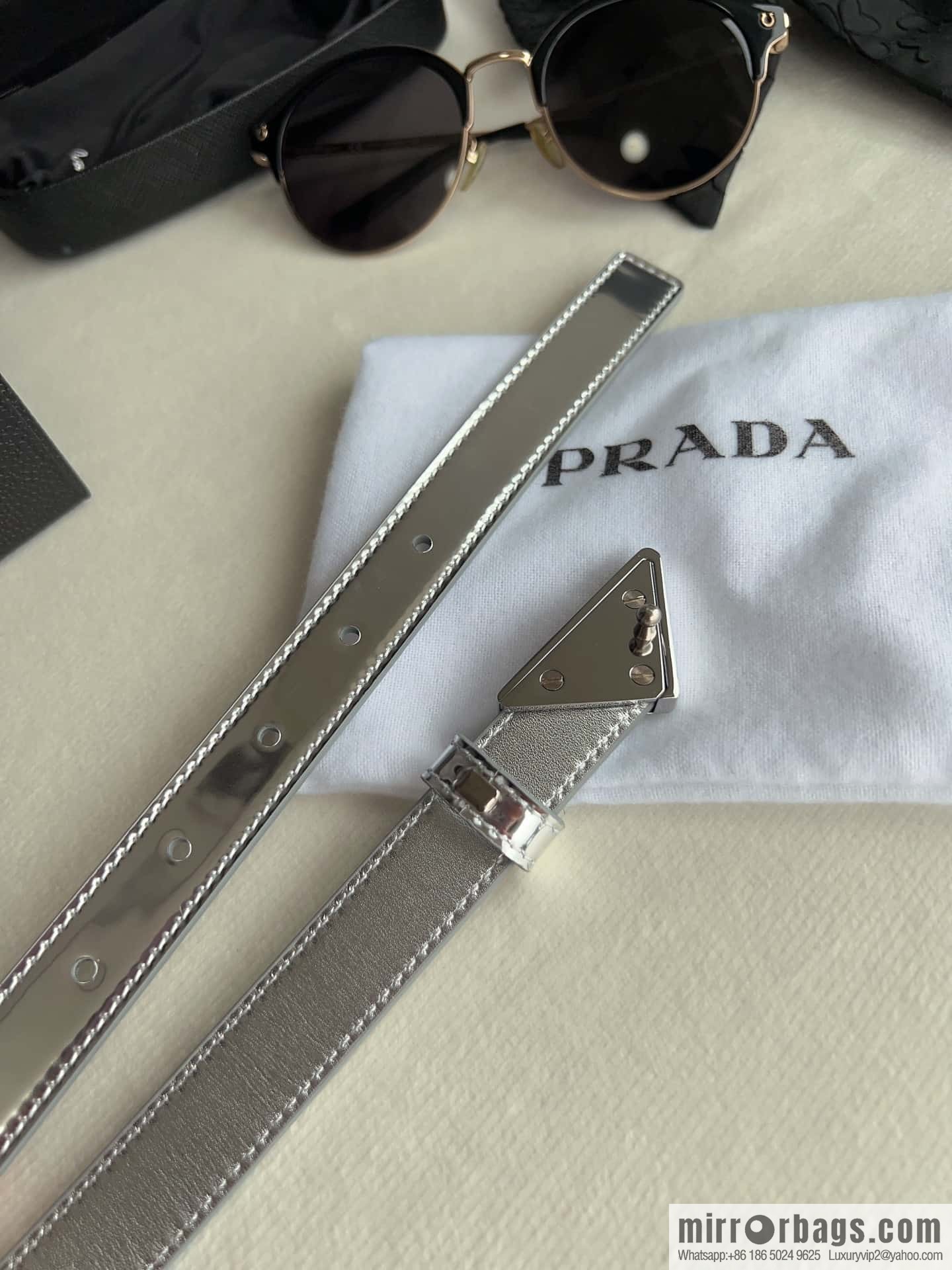 PRADA, metal buckle iconic triangular logo belt 2.0CM