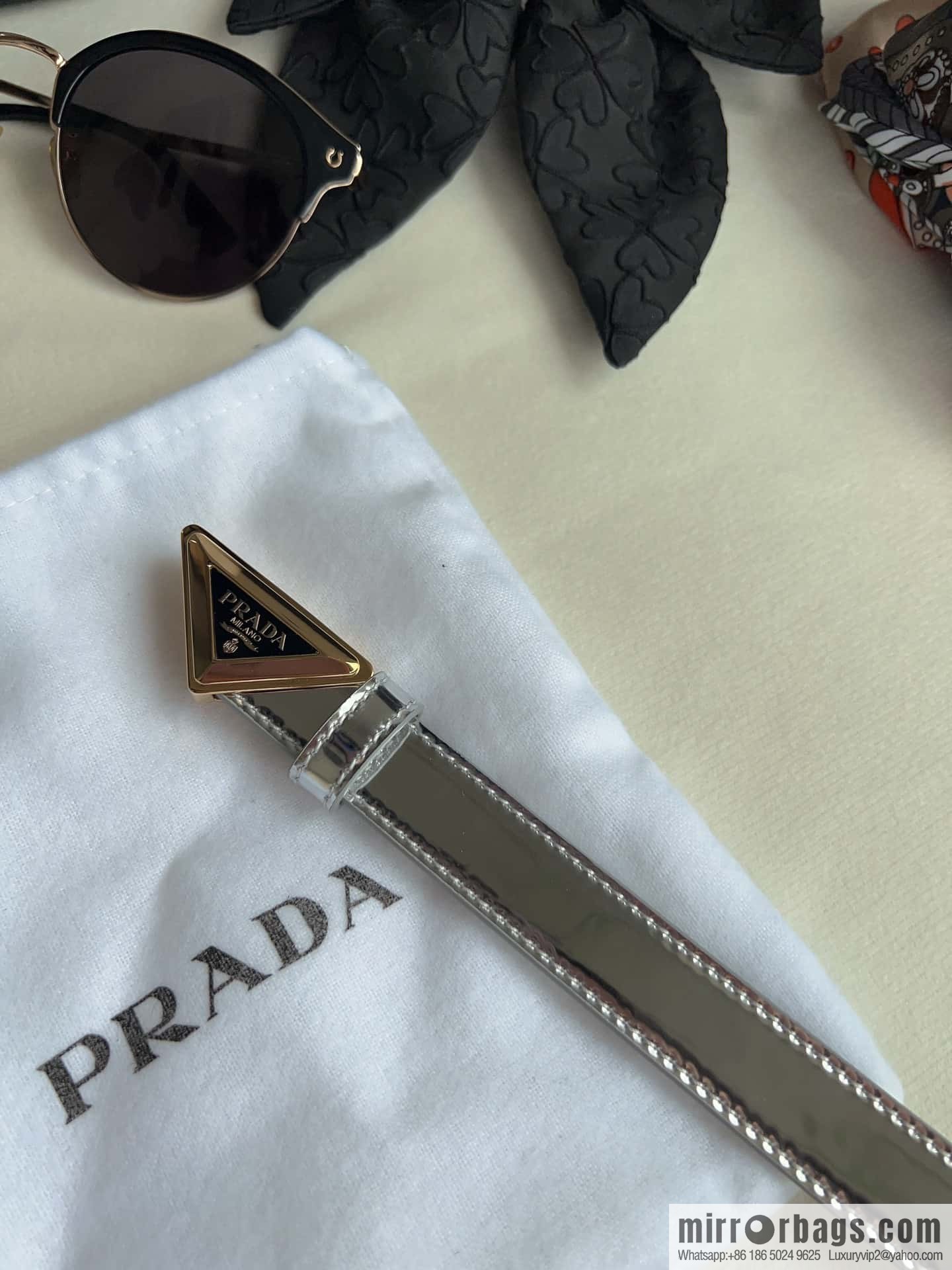 PRADA, metal buckle iconic triangular logo belt 2.0CM