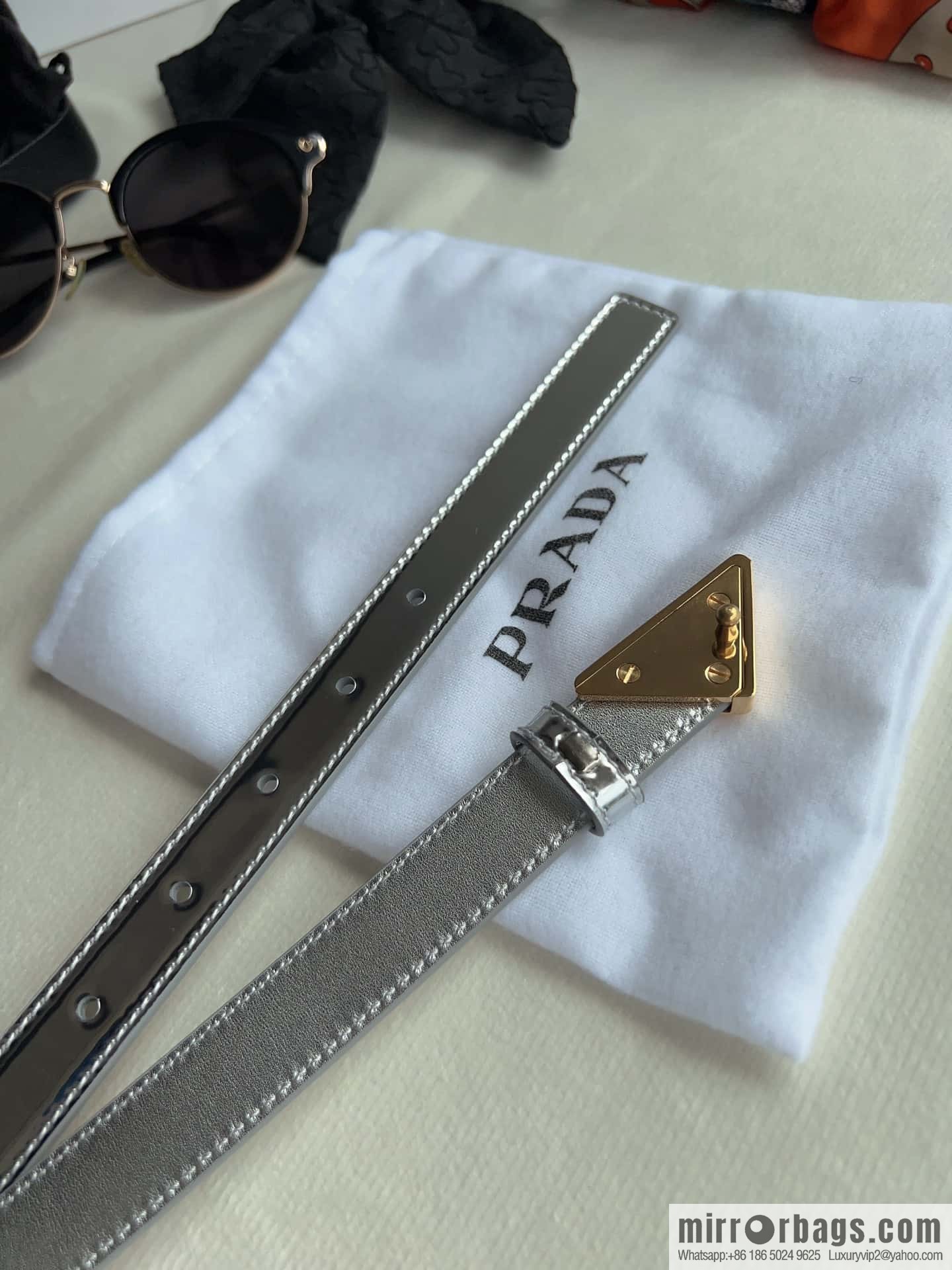PRADA, metal buckle iconic triangular logo belt 2.0CM