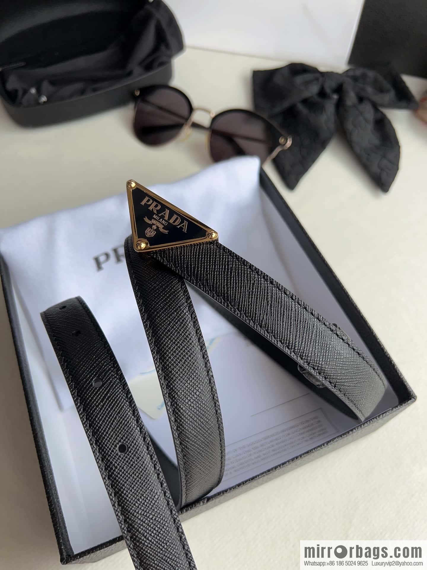 PRADA, metal buckle iconic triangular logo belt 2.0CM