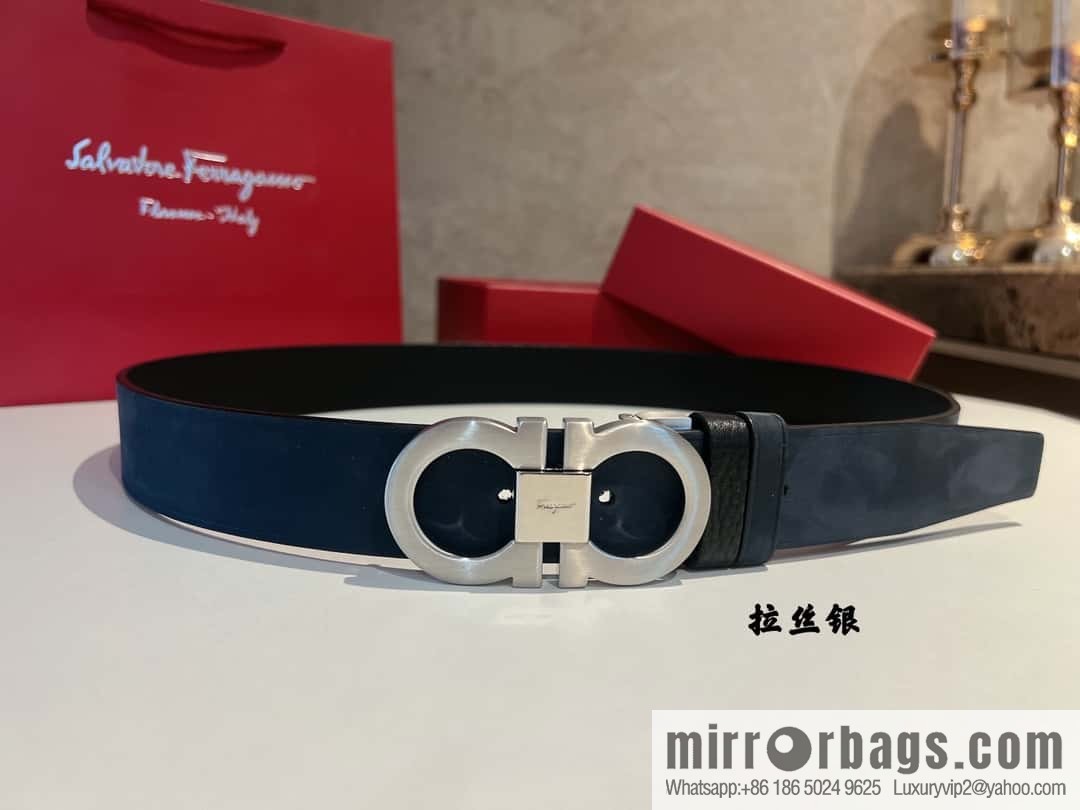Ferragamo Ferragamo, imported suede and lychee double-sided adjustable belt 3.5cm