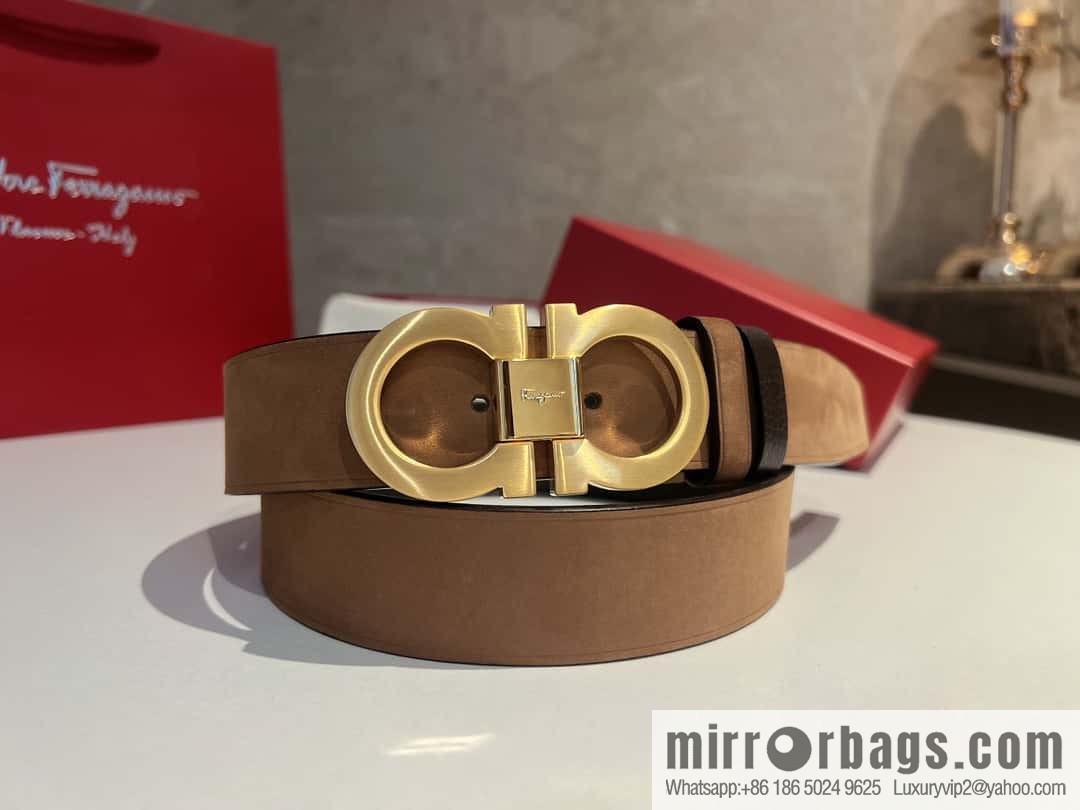 Ferragamo Ferragamo, imported suede and lychee double-sided adjustable belt 3.5cm