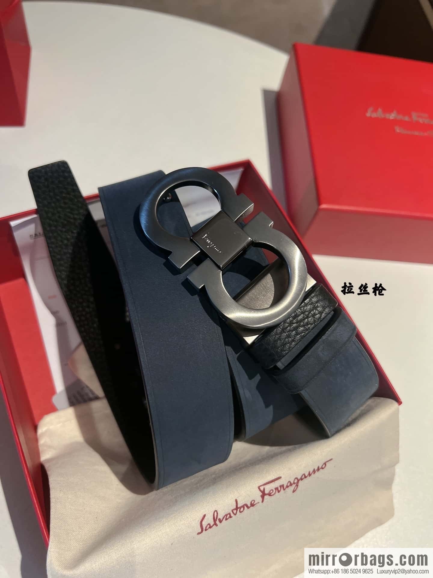 Ferragamo Ferragamo, imported suede and lychee double-sided adjustable belt 3.5cm